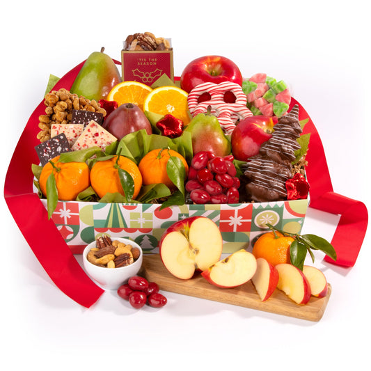 Holiday Chocolate, Nuts & Fresh Fruit Gift Basket