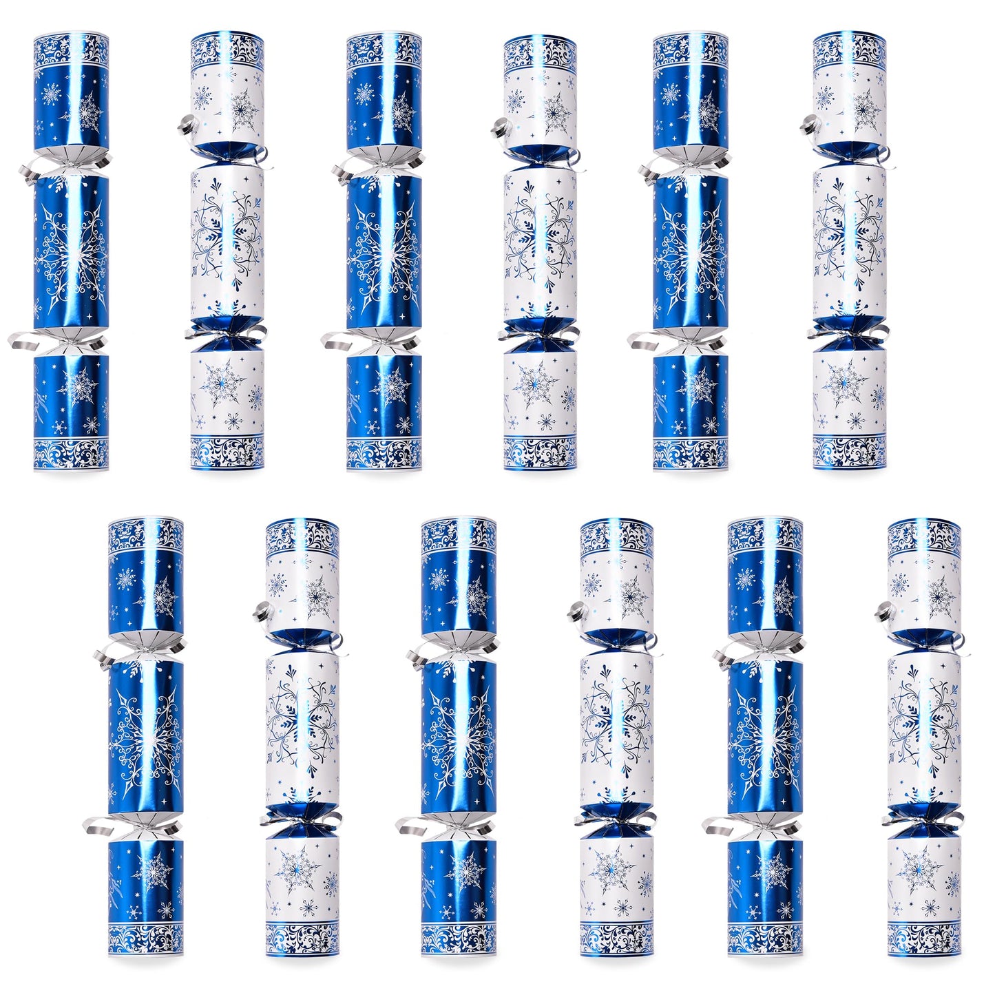 Christmas Crackers, 12 Pack Valentines No Snap Party Favors with Party Hat, Joke & Little Gift Inside for Christmas Thanksgiving Seasonal Holiday Dinner Traditions (Blue and White)