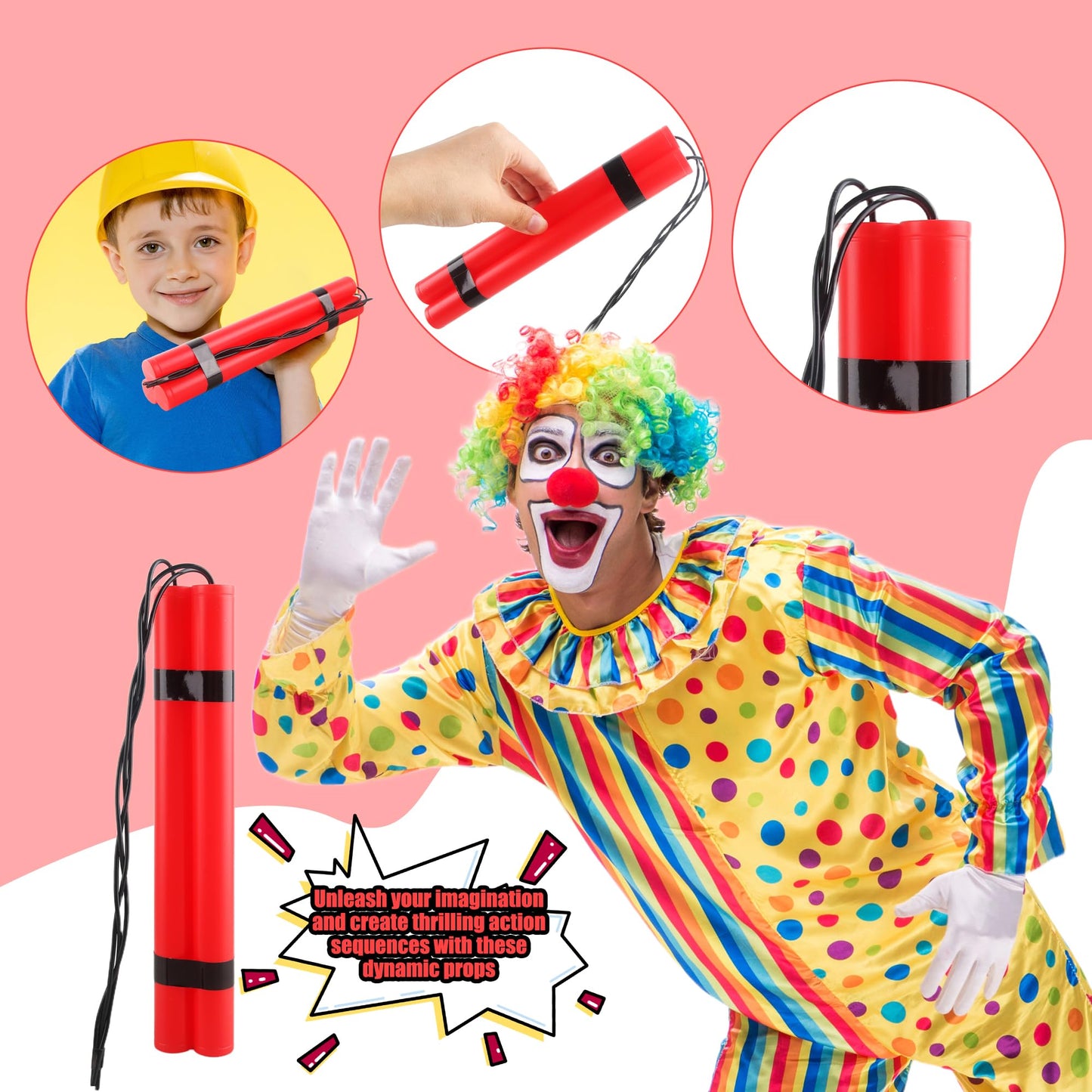 Hoarost 18 Sticks Fake Red Dynamite Prop Plastic Pretend Explosive Bomb Toy Simulation Dynamite Sticks for Prank Gag Film Costume Prop