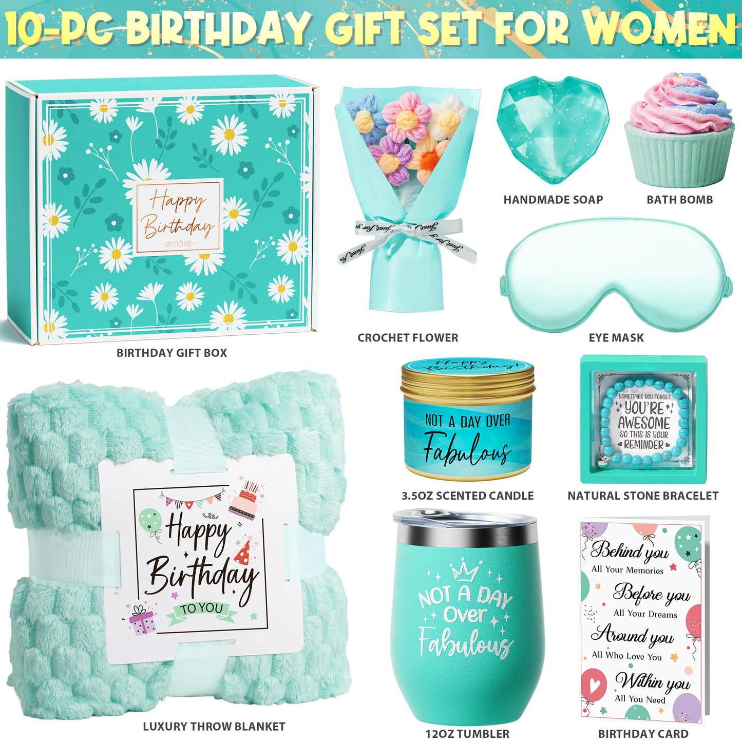 Birthday Gifts for Women Friendship, Unique Happy Birthday Gifts Basket for Mom Her Best Friend Sister Wife Girlfriend Coworker, Luxury Self Care Box Ocean Relaxing Spa Gifts Set for Women w/ Blanket