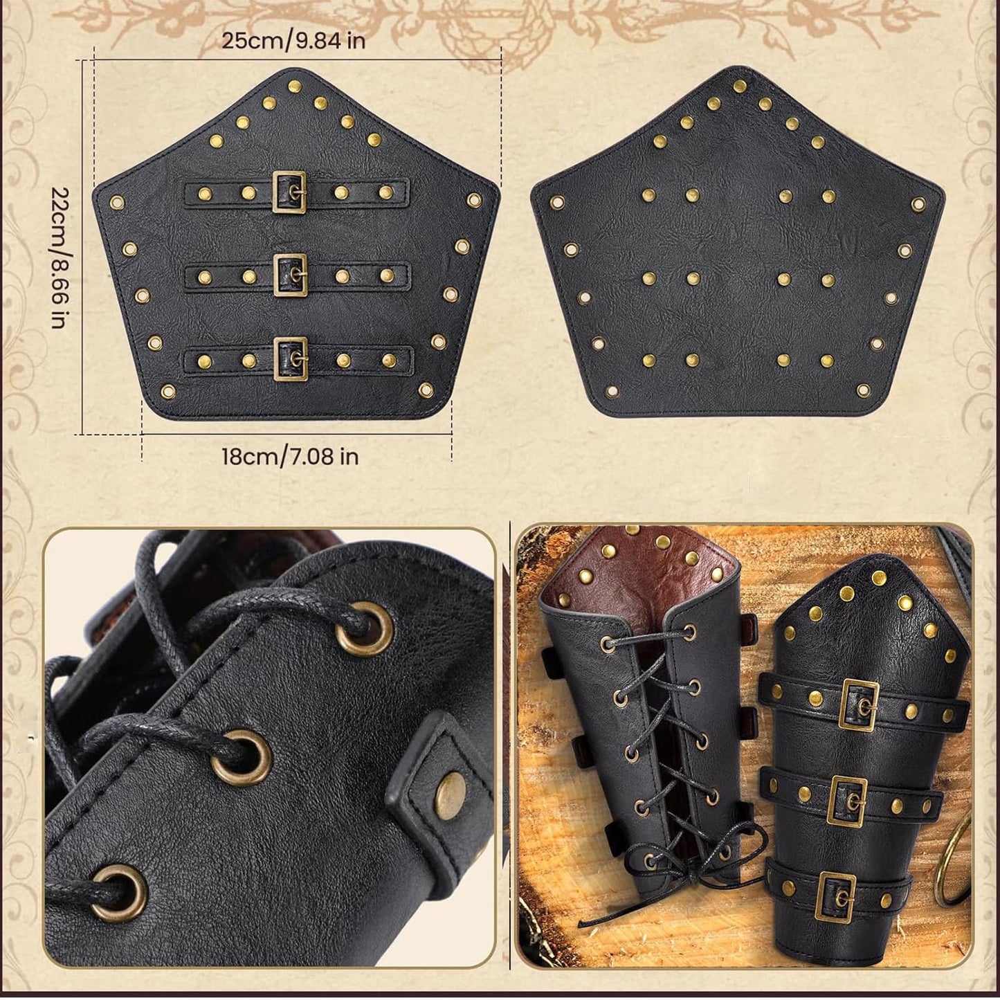 Renaissance Belt Pouch Purse Viking Bracer Hook Halloween Set Medieval Festival Costume Accessory Casual Fanny Pack Waist Bag (Dual-Black)