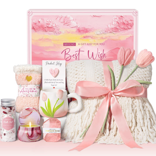 Birthday Gifts for Women Self Care Set Get Well Soon Gift Baskets, Relaxing Rose Spa Gift Basket Care Package for Women, Unique Xmas Gifts for Mom Her Girlfriend Sister Best Friend Wife Grandma