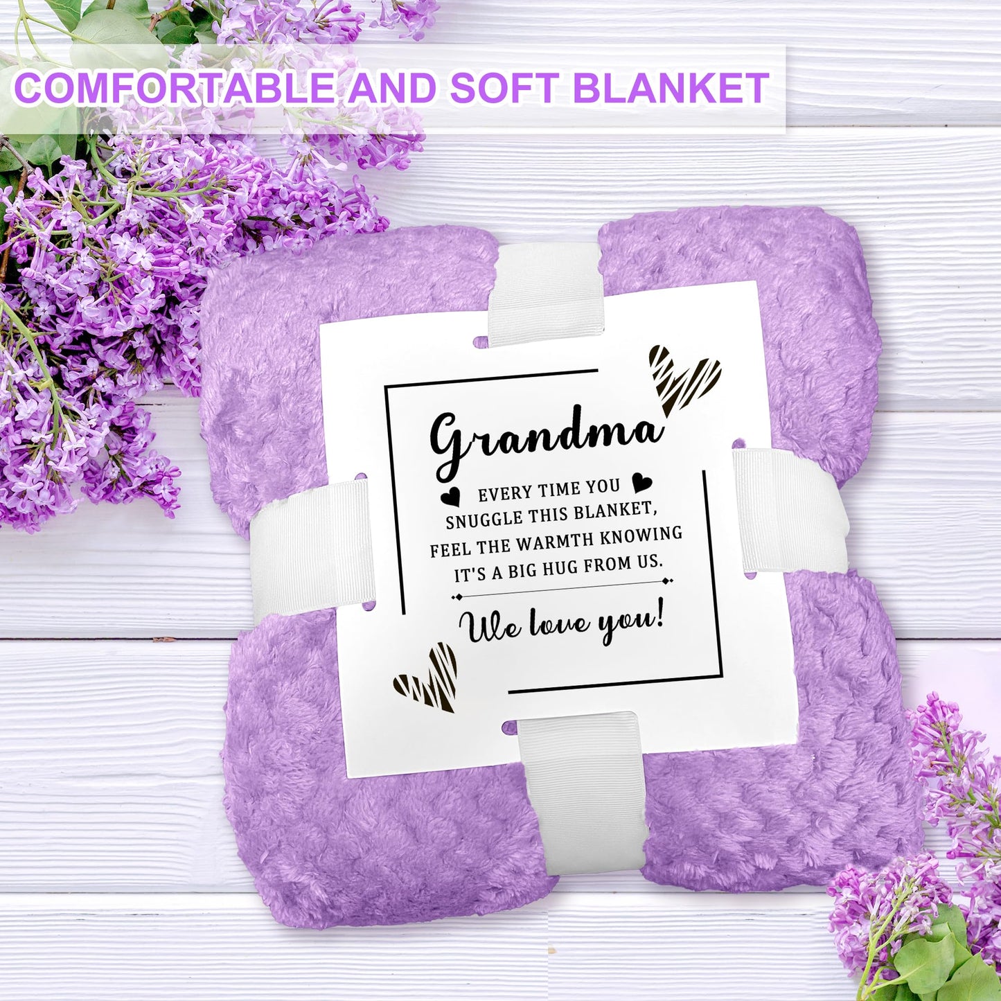 Gifts for Grandma, Grandma Gifts from Grandkids Lavender Relaxing Spa Gift Basket with Luxury Flannel Blanket Care Package, Unique Self Care Get Well Soon Gift on Christmas, Care Package