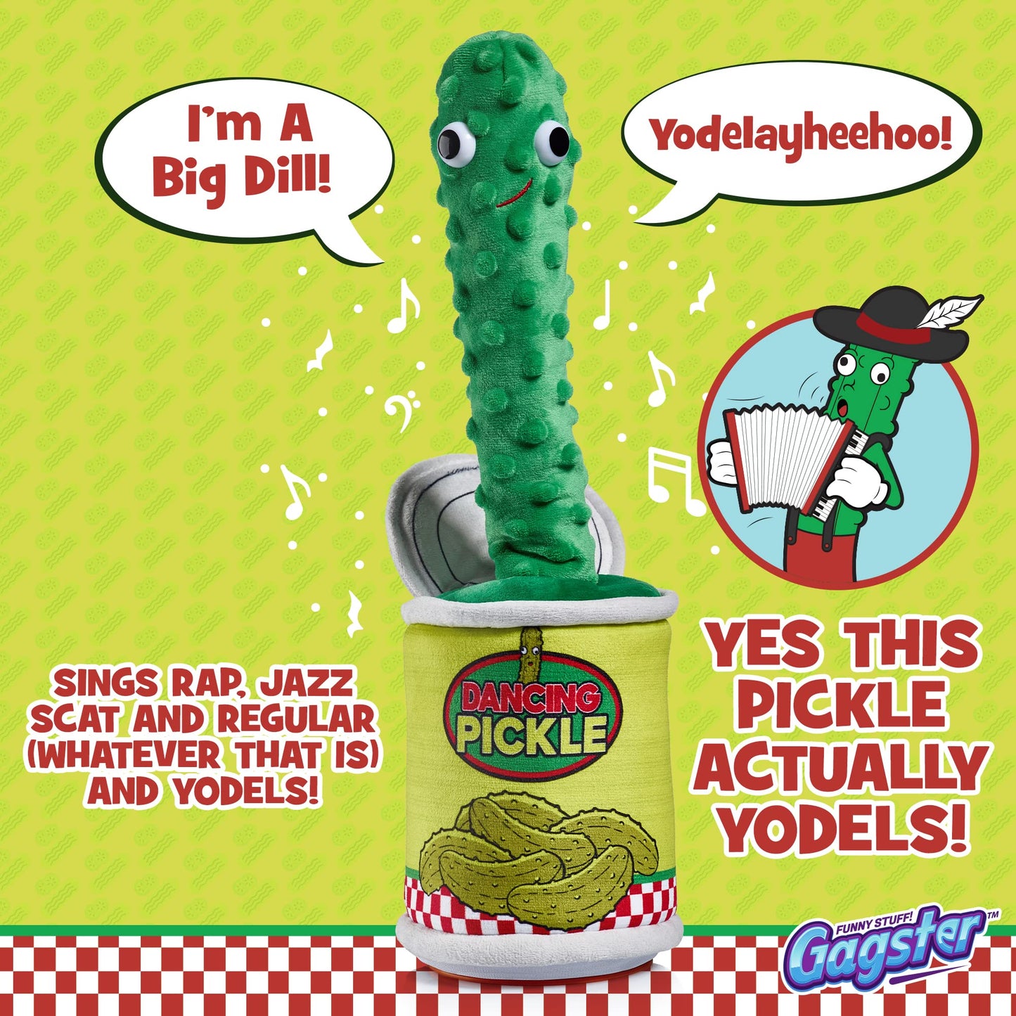 Gagster Dancing Pickle – Sings, Repeats What You Say & Tells Jokes – Hilarious Electronic Yodeling Pickle – Dance, Weird Random Stuff for Anyone Who Loves Funny Gag Gifts