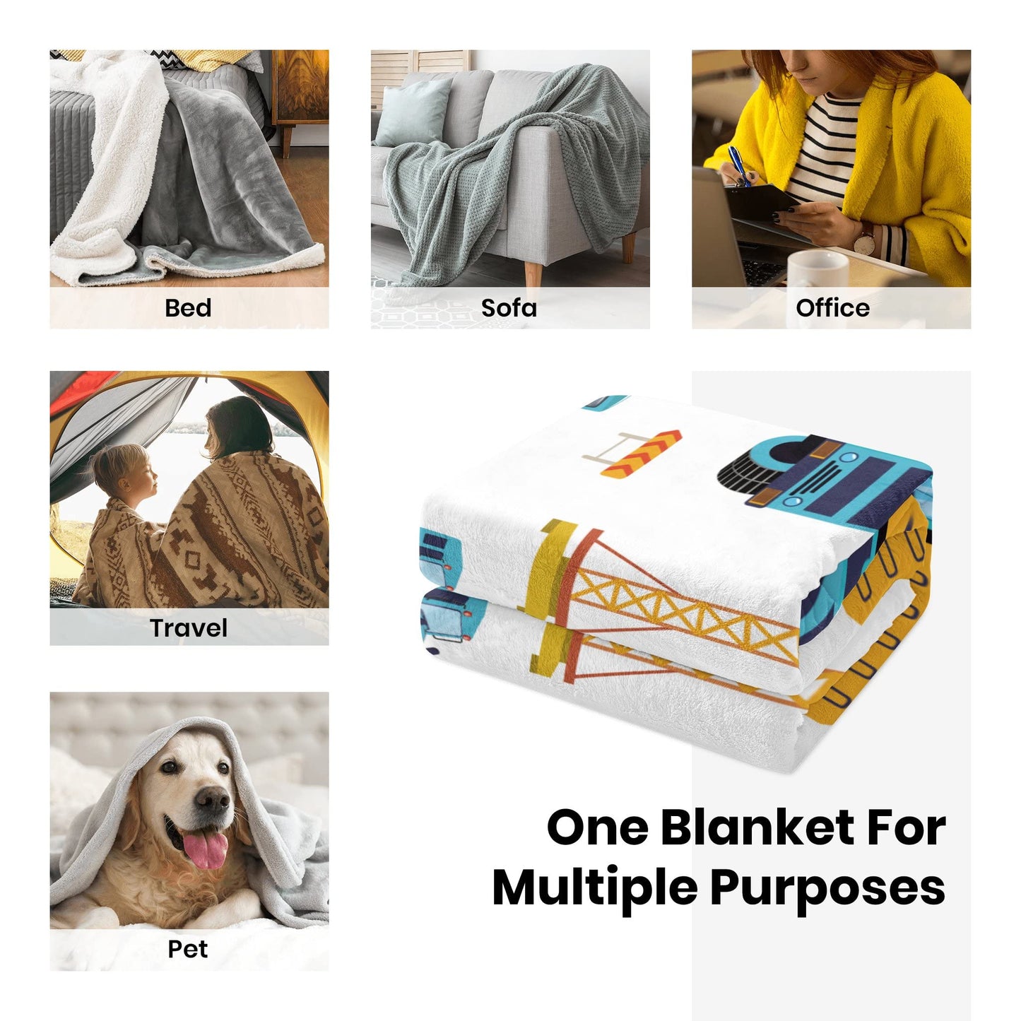 Construction Truck Blanket Boys Excavator Plush Throw Blanket Soft Fuzzy Flannel Tractor Blanket for Bed Couch Sofa Decor Blankets Trucks Car Lover Toddler Kids Blankets Gifts 60"x50"