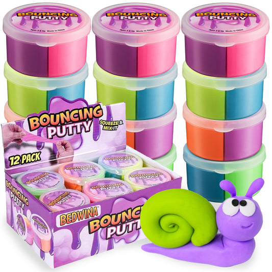 Neon Bouncing Putty – (Bulk Pack of 12) Fluffy DIY Slime Ball Sensory Toys for Kids, Assorted Rainbow Colors Bouncy Slime Party Favor, Stocking Filler and Goodie Bags Stuffers for Kids Birthday Party