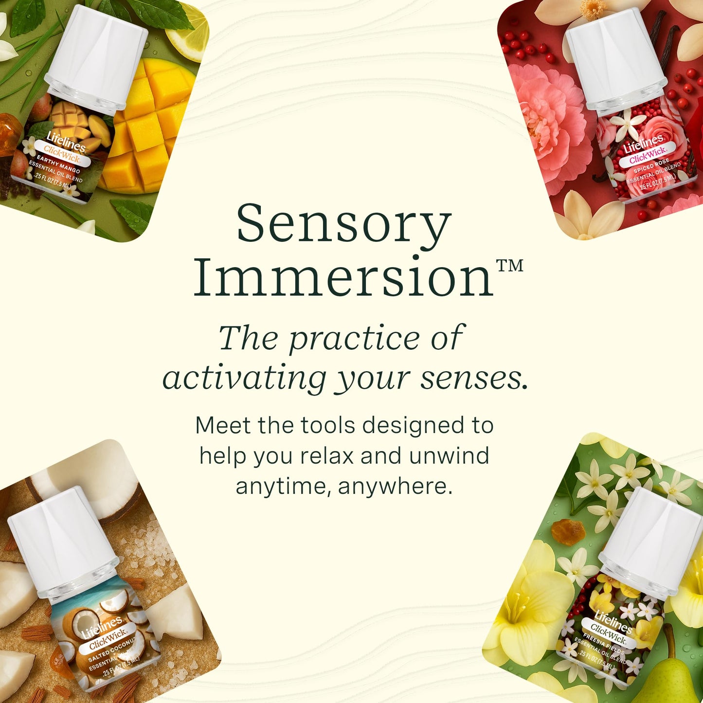 ClickWick Essential Oil Blends for Lifelines Diffusers, 4-Pack Lush Earth Collection - Essential Oil Blend Refill for Candle, Plant & Shower Aromatherapy Diffuser - Fragrance for Diffusers