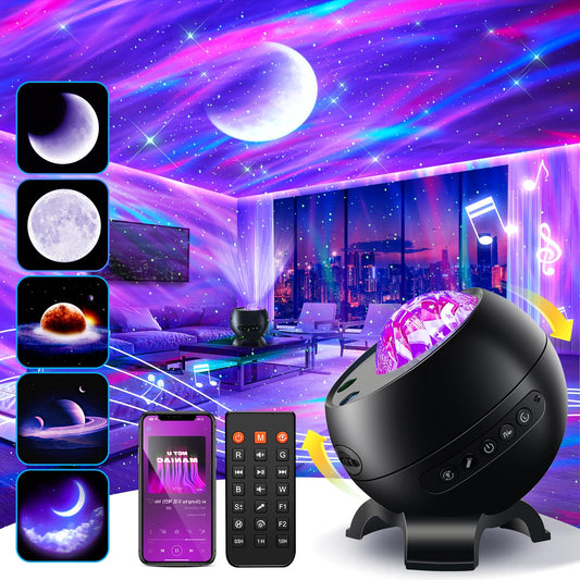 Northern Galaxy Light Projector, 300+Modes & 5 Films Star Projector, 15 White Noise & Bluetooth Northern Lights Projector,Moon Aurora Light Projector, Gifts Star Lights for Ceiling, Bedroom Decor