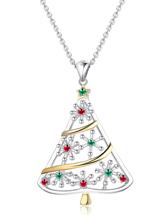 Sllaiss 925 Sterling Silver Christmas Tree Pendant Necklace Costume Jewelry Christmas Jewelry Gifts Long Pendant Necklace for Women