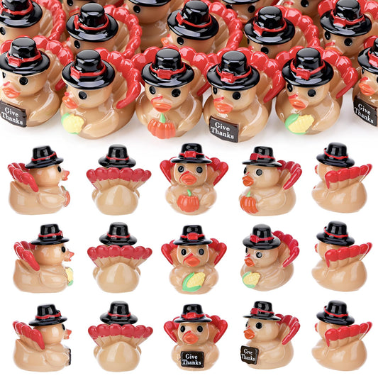 GGSTDDUP 60 Pcs Thanksgiving Mini Resin Ducks, Tiny Turkey Ducks, Miniature Turkey Figurines, Novelty Thanksgiving Party Favors Gift Decoration (Give Thanks, Corn, Pumpkin)