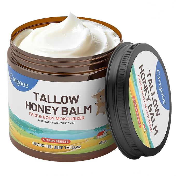 Beef Talow for Skin -100% Grass Fed - Whipped Tallow and Honey Balm for Face & Body Moisturizer -Natural Formula for Dry,Sensitive Skin,Eczema- 4 oz (Citrus Breeze)
