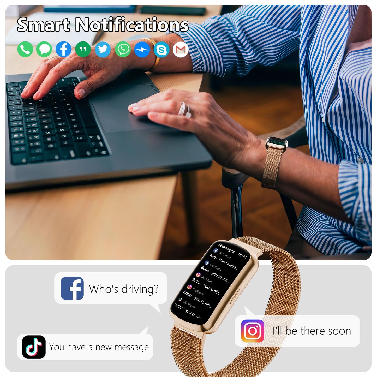 JYUAJOI Health Fitness Tracker, Smart Watch with 24/7 Heart Rate and Blood Pressure Monitor, Activity Tracker with Blood Oxygen, 120 Sport Mode Waterproof Sleep Tracker for Women Men (Pink Gold)