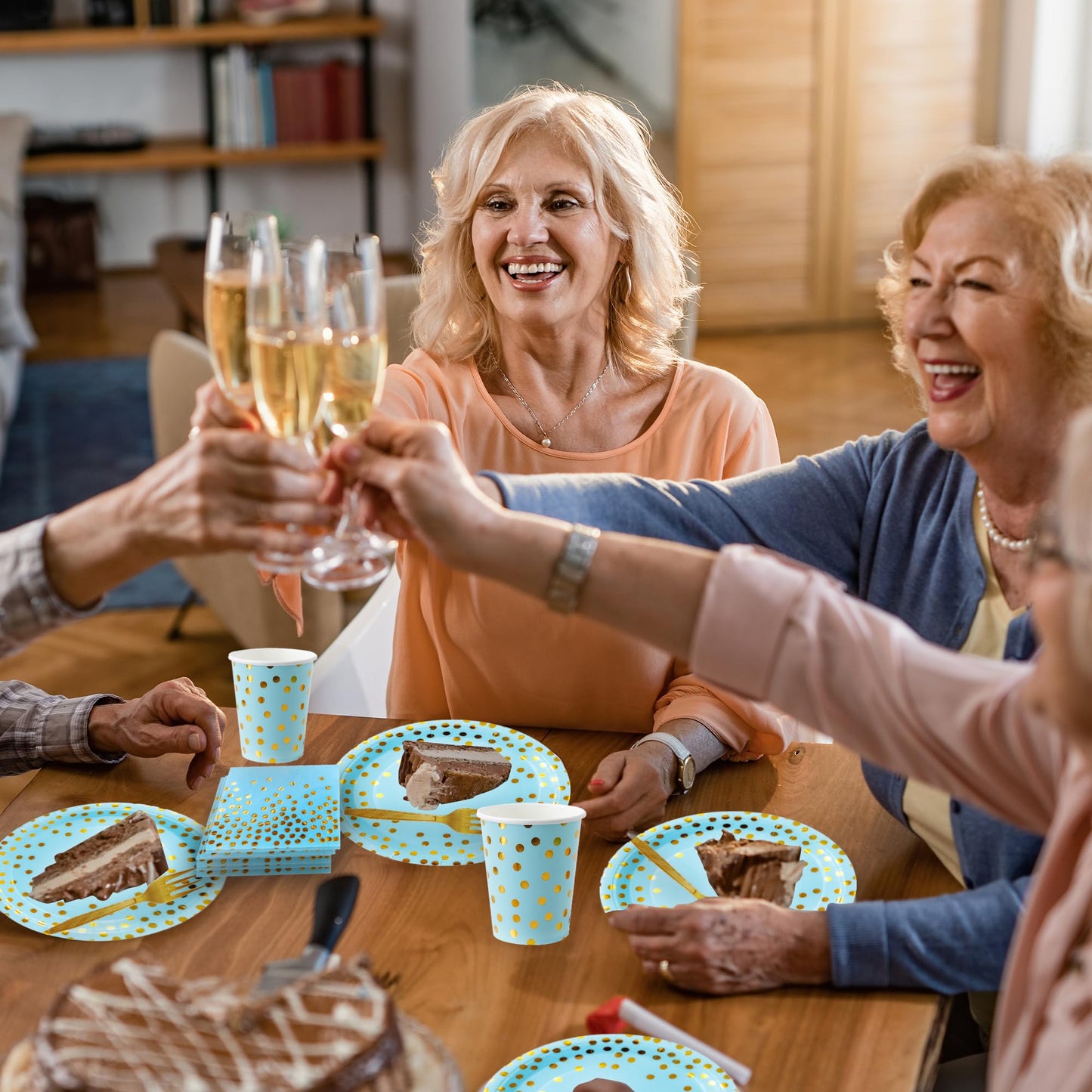 Sveikie160 Pcs blue And Gold Paper Plates, Birthday Cake Party Plates And Napkins, Wedding Disposable Utensils For Birthday Graduation Wedding And Holiday Celebrations Serves 40 (blue)