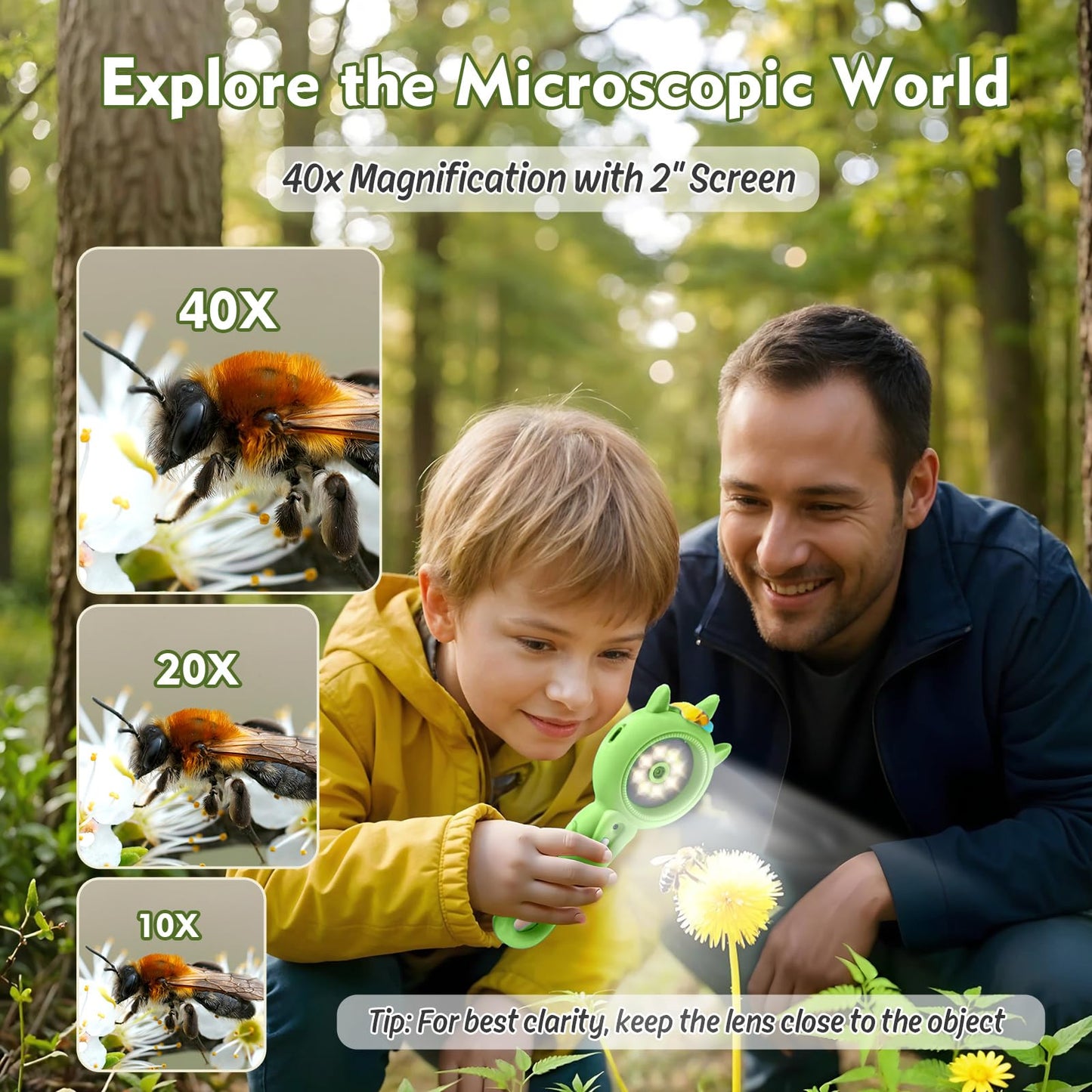 Kids Microscope- 500x Magnification,16X Zoom,Handheld Microscope for Kids with HD Cam,Portable Science Learning Tool,Christmas Birthday Gifts for Boys Girls Aged 3-12,32GB SD Card Include（Green）