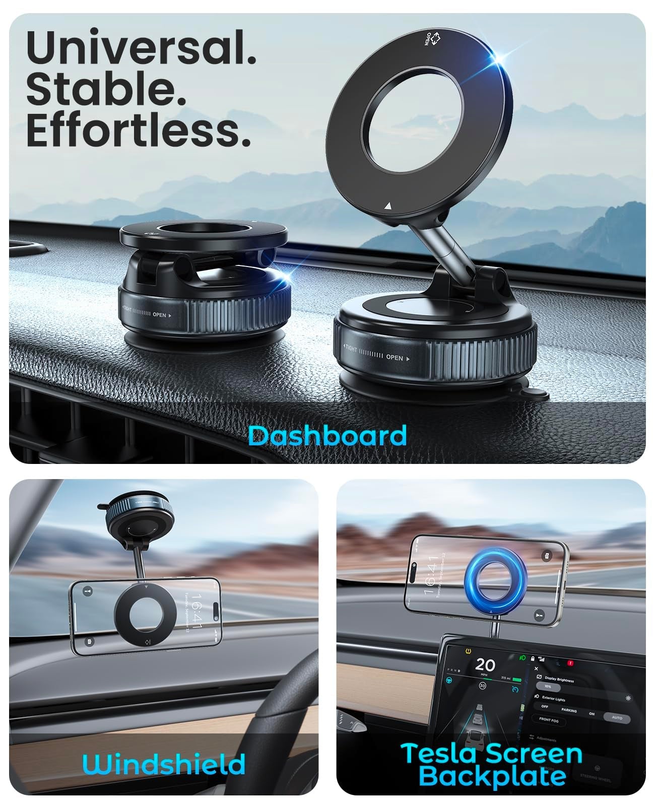 Jononser Magnetic Suction Cup Phone Mount for Magsafe, 360° Adjustable Magnetic Car Phone Holder, Pocket Size Foldable Car Mount, Cell Phone Holders for Your Car for iPhone 16 Pro Max 15 14 13 12 Plus