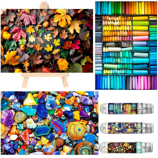 Small Jigsaw Puzzles for Adults 150 Pieces Mini Jigsaw Puzzles Challenging Colorful Leaf&Crayon Puzzles 6 x 4 Inches, 3 Pcs,Mini Easel Included