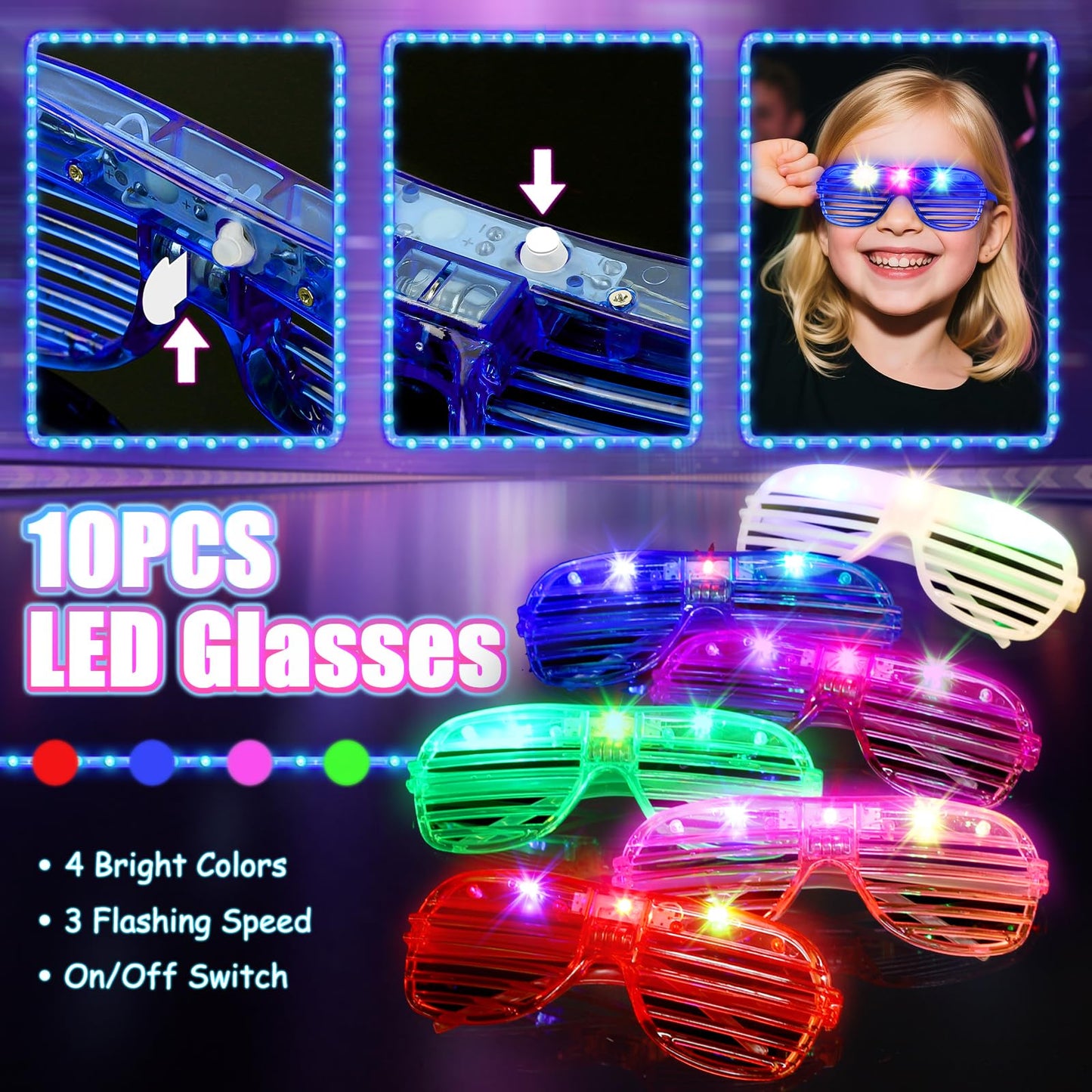MIBOTE 269Pcs Led Light Up Toys Party Favors Glow in the Dark Party Supplies for Kid/Adults Halloween with Light Up Glasses,Rings,Fidget Spinner Bracelets,100 Glow Sticks Bulk Party Pack DIY Glow