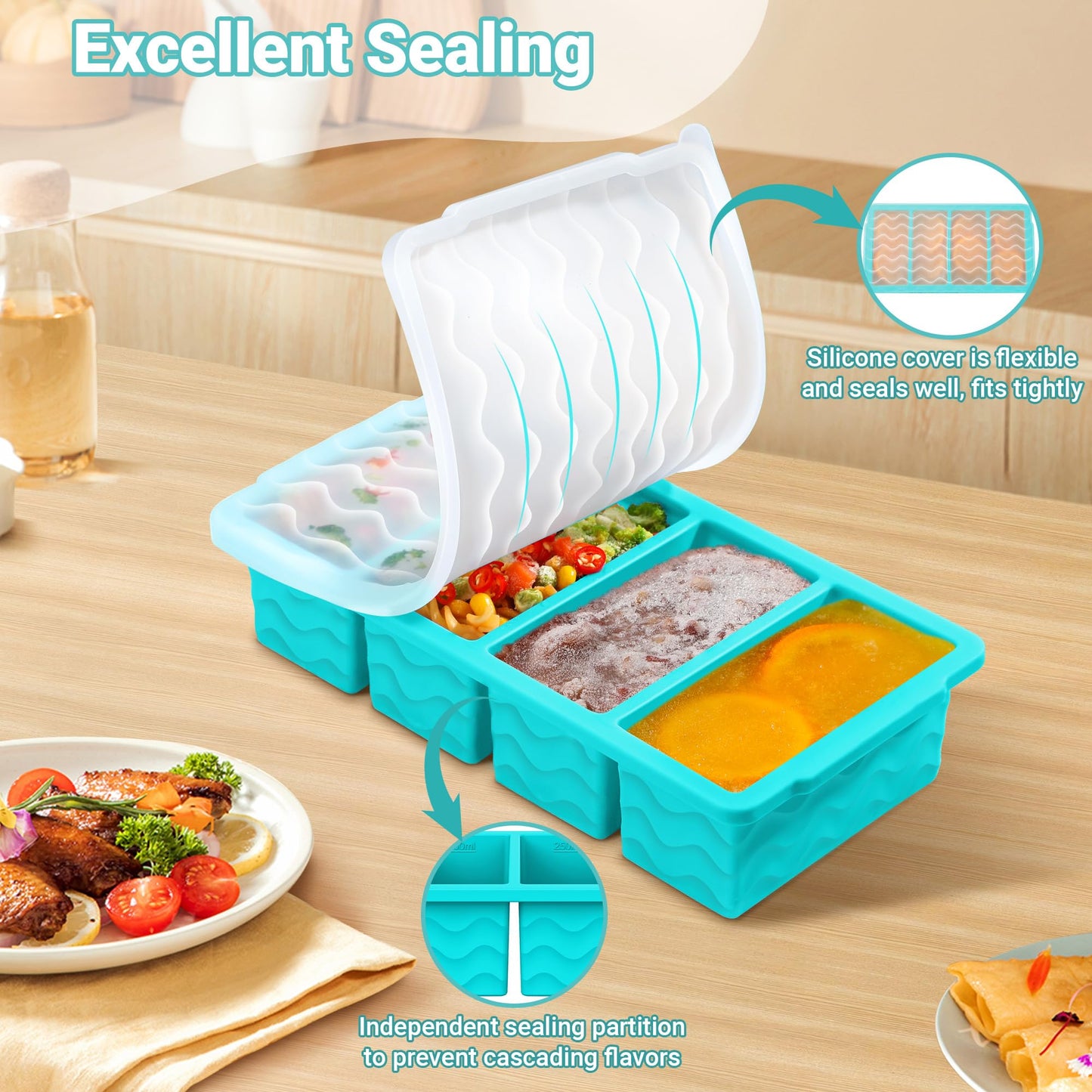 Silicone Freezer Molds for Soup with Lid – 1-Cup Soup Container Style Ice Cube Trays for Freezer, Meal Prep & Food Storage, Freeze 250mL/125mL Portions – 2 Pack