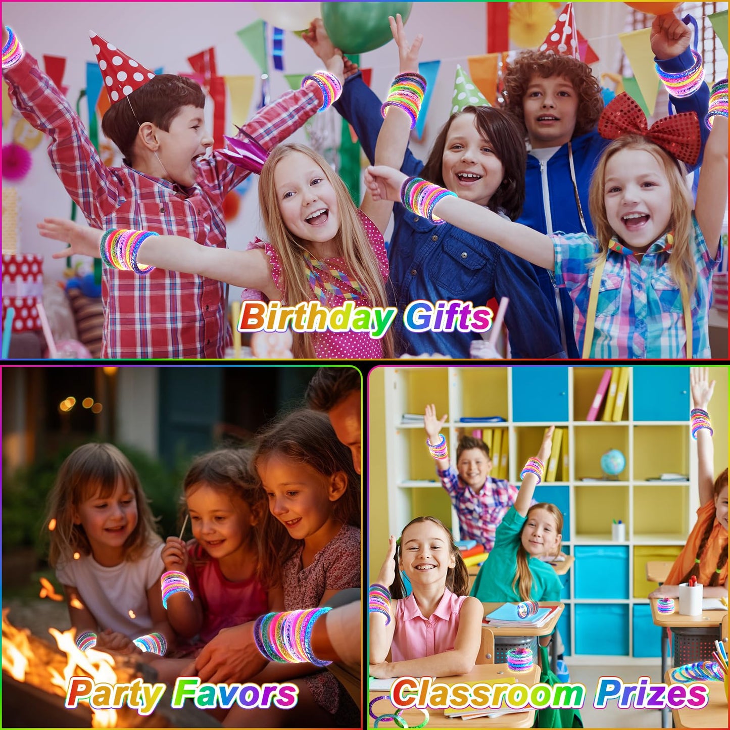 OLUPP 90 Pack Glow Bracelets, Glow in the Dark Party Supplies, 6 Color LED Light Up Bracelets for Adults & Kids Birthday Party Favors, Concert, New Year, Carnival, Raves