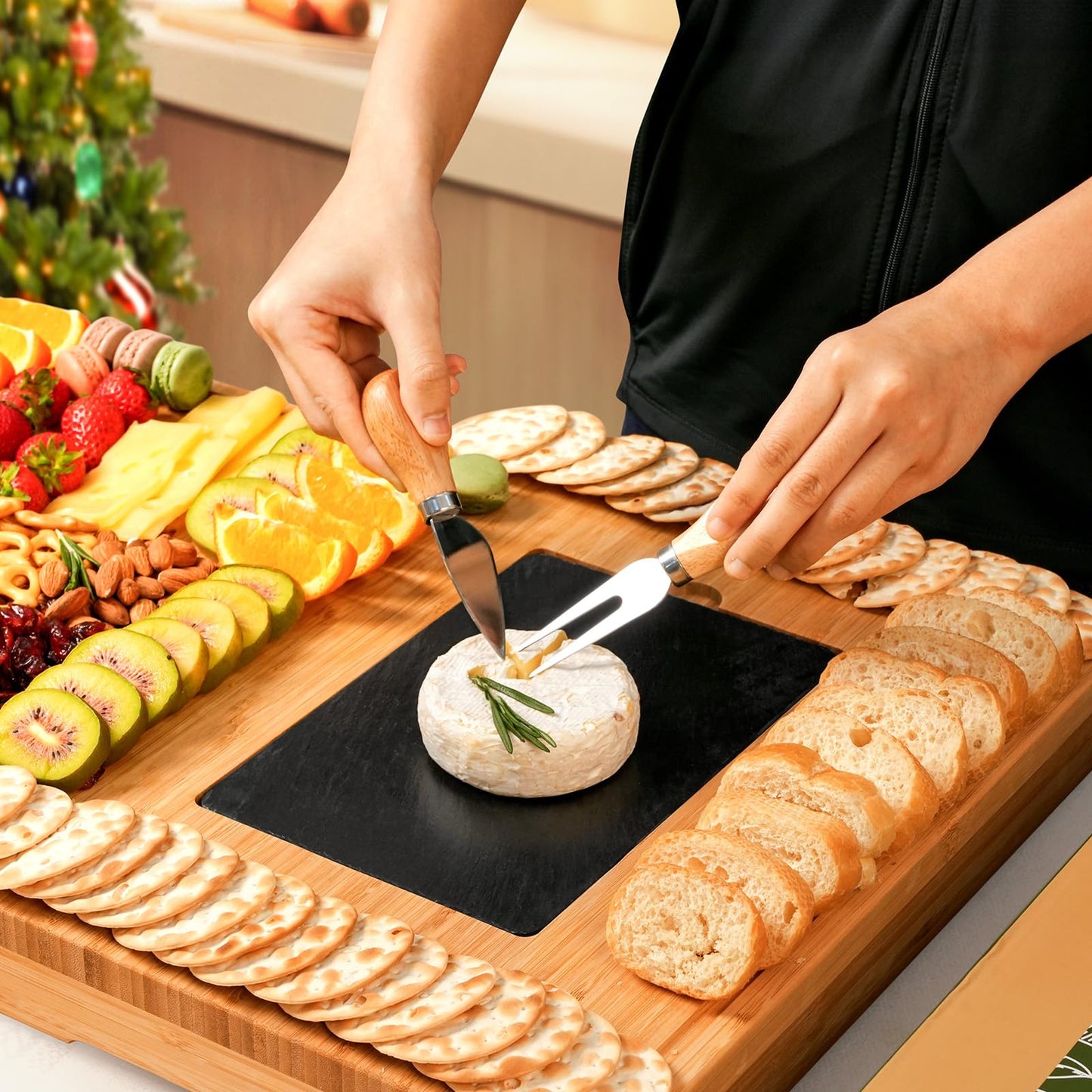 Extra Large 33.7x15.7 inch Charcuterie Boards Gift Set, 100% Bamboo Cheese Board and Knife Set, Cool Meat Cheese Platter Tray, House Warming Gifts New Home, Ideas for Women Mom