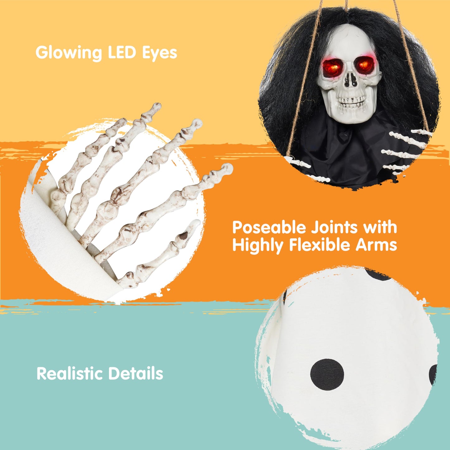 JOYIN 31" Halloween Animatronics Decorations Scary Swinging Clown, Outdoor Hanging Skeleton with Light-up Eyes and Kicking Legs, Sound Activated Ghost Decor for Haunted House, Lawn, Yard, Patio