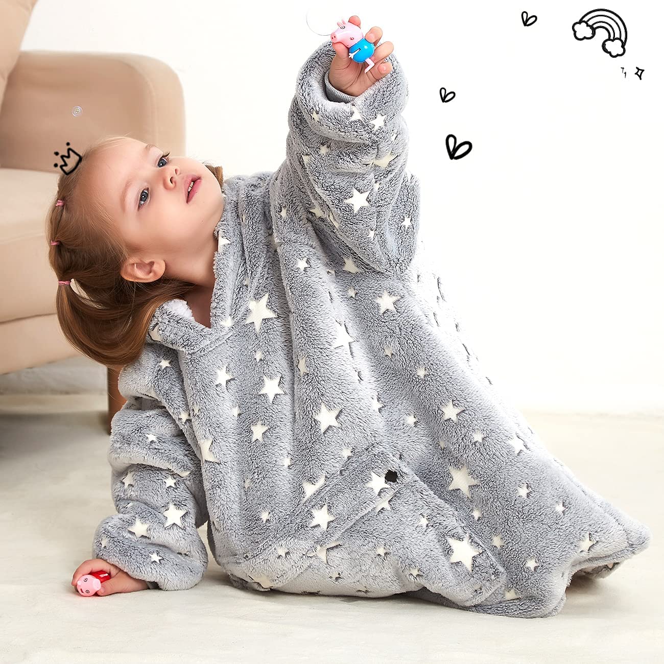 KFUBUO Wearable Blanket Hoodie for Kids Toddlers Sherpa Blanket Sweatshirt With Pocket Cute Hoodies 2-6 Year Old Girl Boy Birthday Gifts