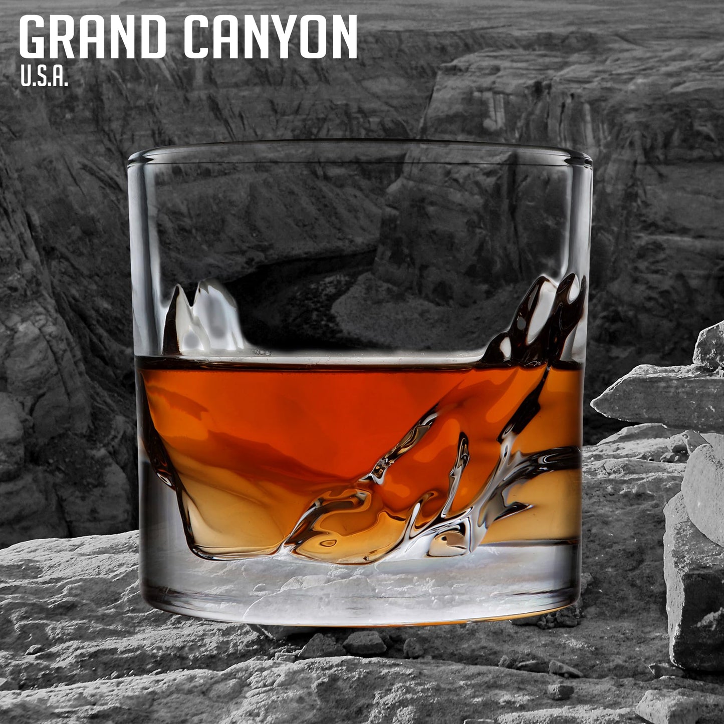LIITON Grand Canyon Heavy Crystal Whiskey Glasses Gift Set of 4, Thick Freezable Bourbon Glass 1lb Each, Premium Whiskey Gifts for Men, Frozen Crystal Chills Cocktails, 10 oz