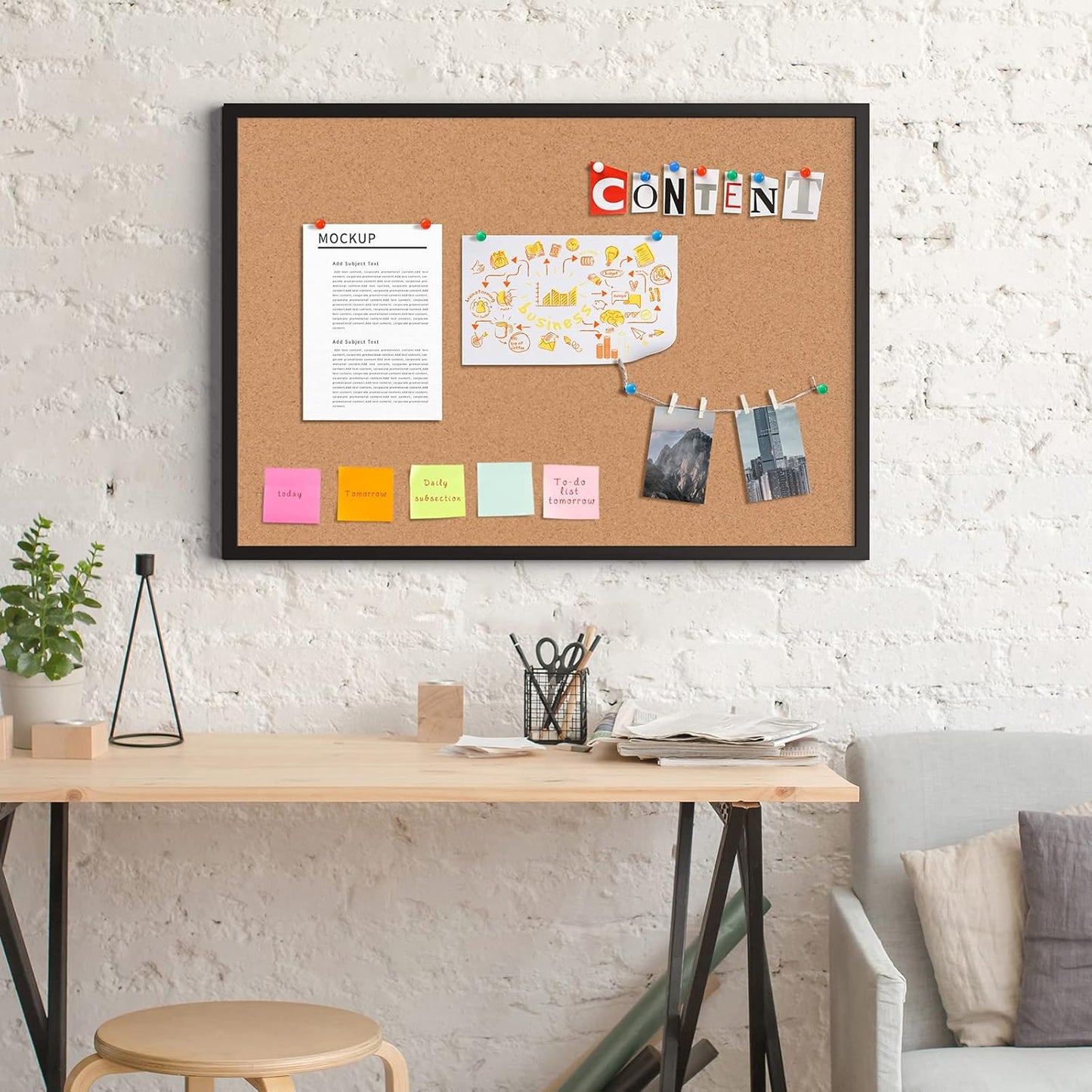 Board2by Cork Board Bulletin Board 20“ x 30”, Black Wood Framed Corkboard, Office Board for Wall Cork, Large Wall Mounted Notice Pin Board with 16 Push Pins for School, Home & Office
