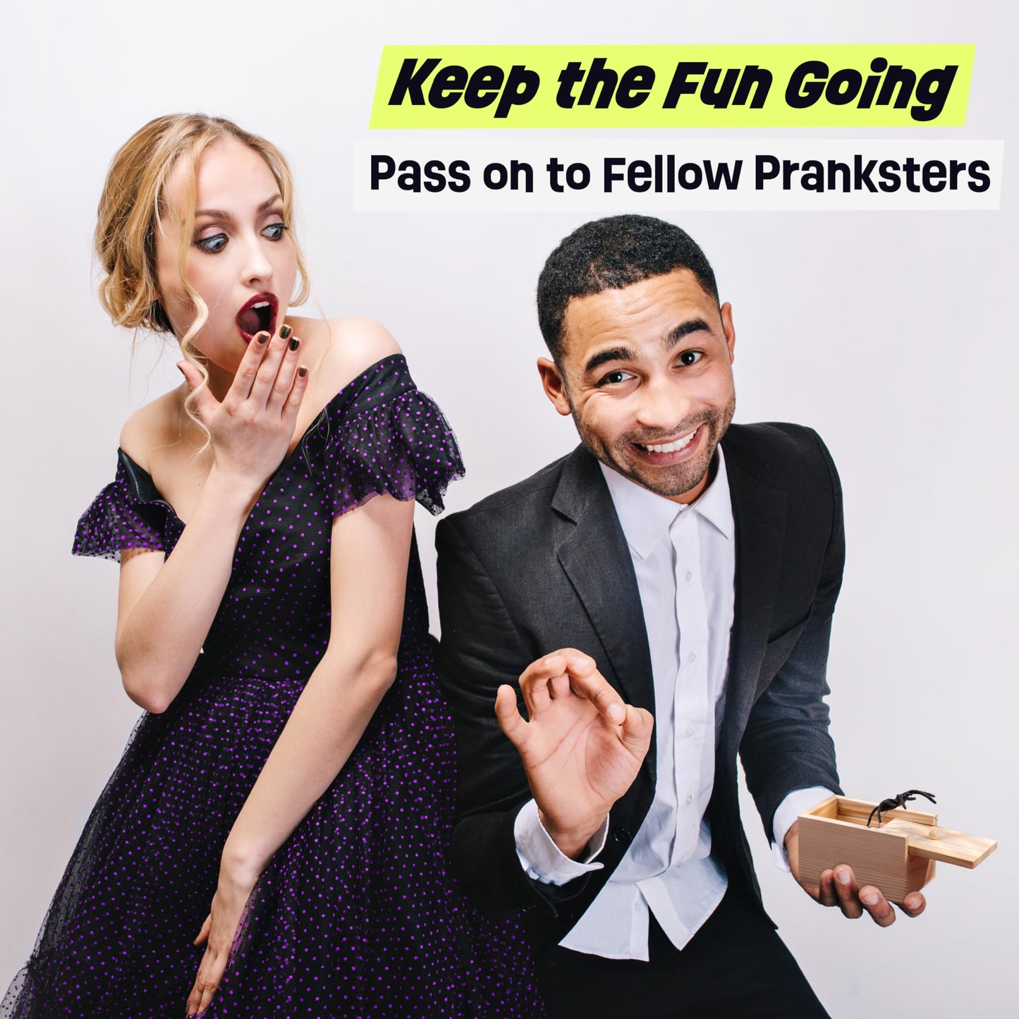 FunFamz The Original Spider Prank Box- Funny Wooden Box Toy Spider Prank, Hilarious April Fools Day, or Birthday Surprise Toy and Gag Gift Practical Joke Bromas Kit