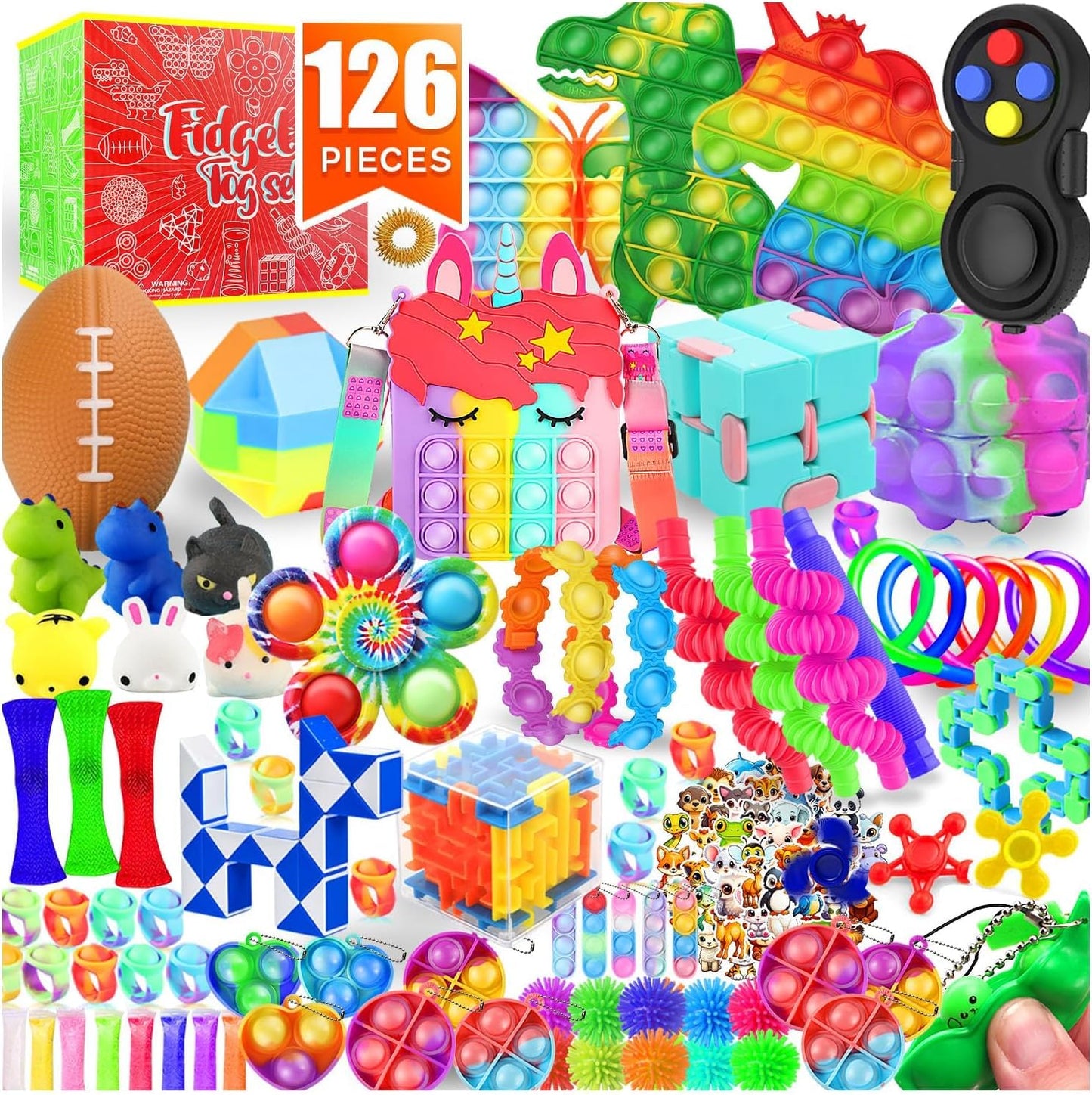 Fidget Toys, 126 Pack Party Favors for Kids 8-12 4-8, Sensory Toys Bulk Autism Autistic, Treasure Box Toys for Classroom, Stocking Stuffers, Goodie Bag Stuffers, Christmas Birthday Gifts Prizes