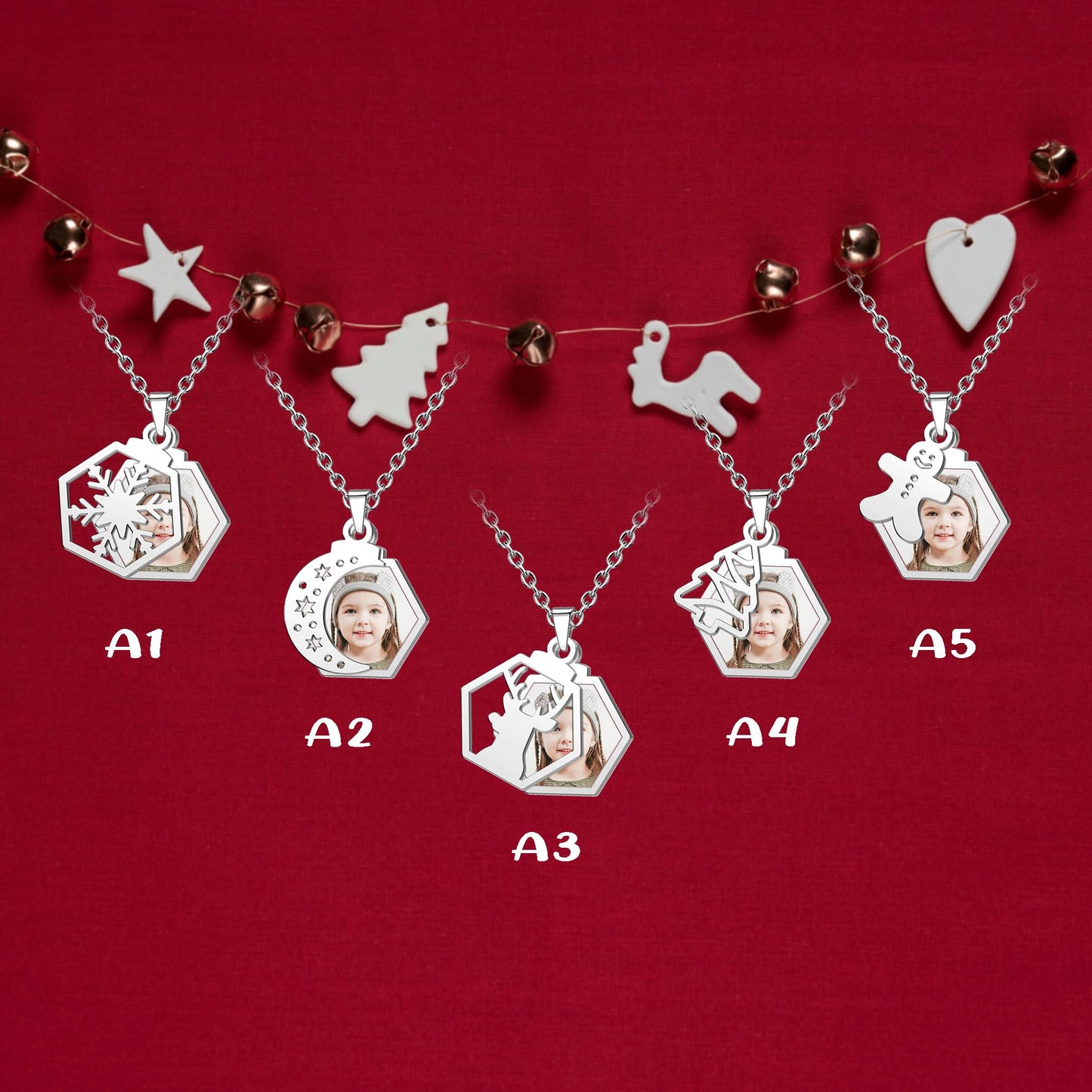 CharmSStory Christmas Tree Snowflake Gingerbread Reindeer Personalized Photo Necklaces Name Necklace Custom Engraved Memory Keepsake Picture Necklace Pendant Customized Gifts for Women Men