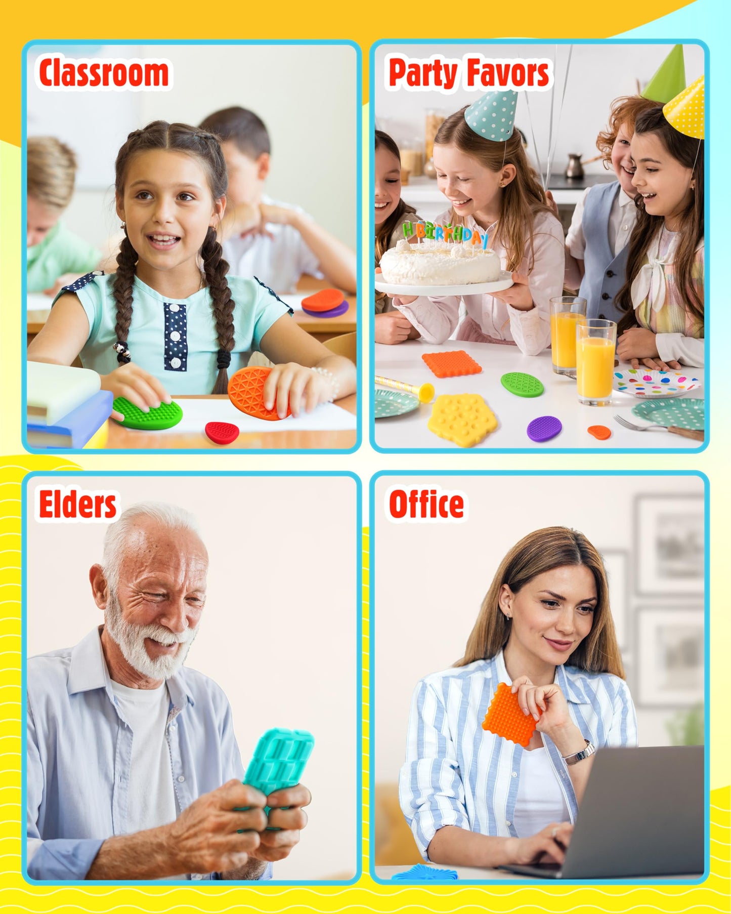 Sensory Fidget Toys for Kids Adults: 16 Pack Textured Silicone Worry Stones for Anxiety Relief, Sensory Stress Toy for Autism Kids Calming, Quiet Small Fidgets for Classroom Prizes