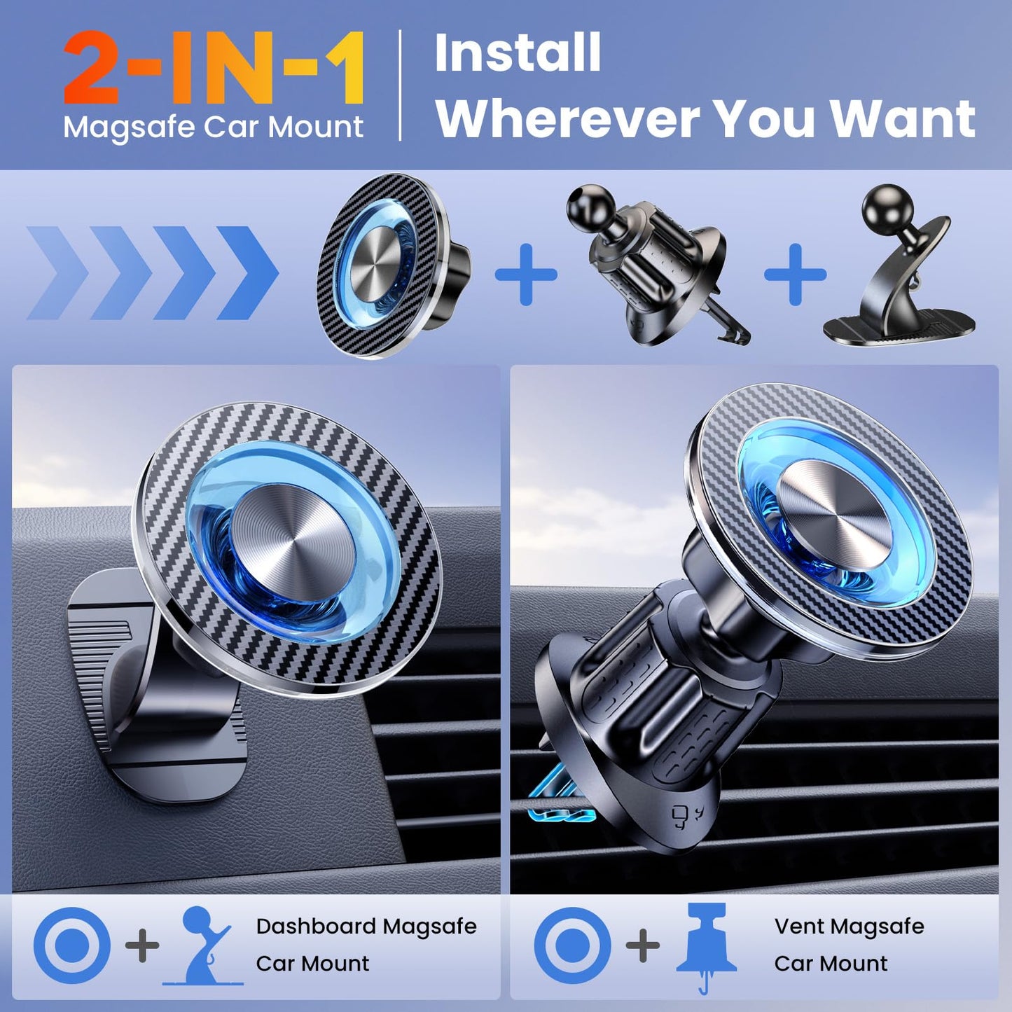 Coneclat for MagSafe Car Mount Magnetic Phone Holder for Car [2025 Upgraded 22X Magnets & Double-Hooks] Phone Holders for Your Car Stand for Dashboard Vent GPS for iPhone 16/15/14/13/12 Android etc