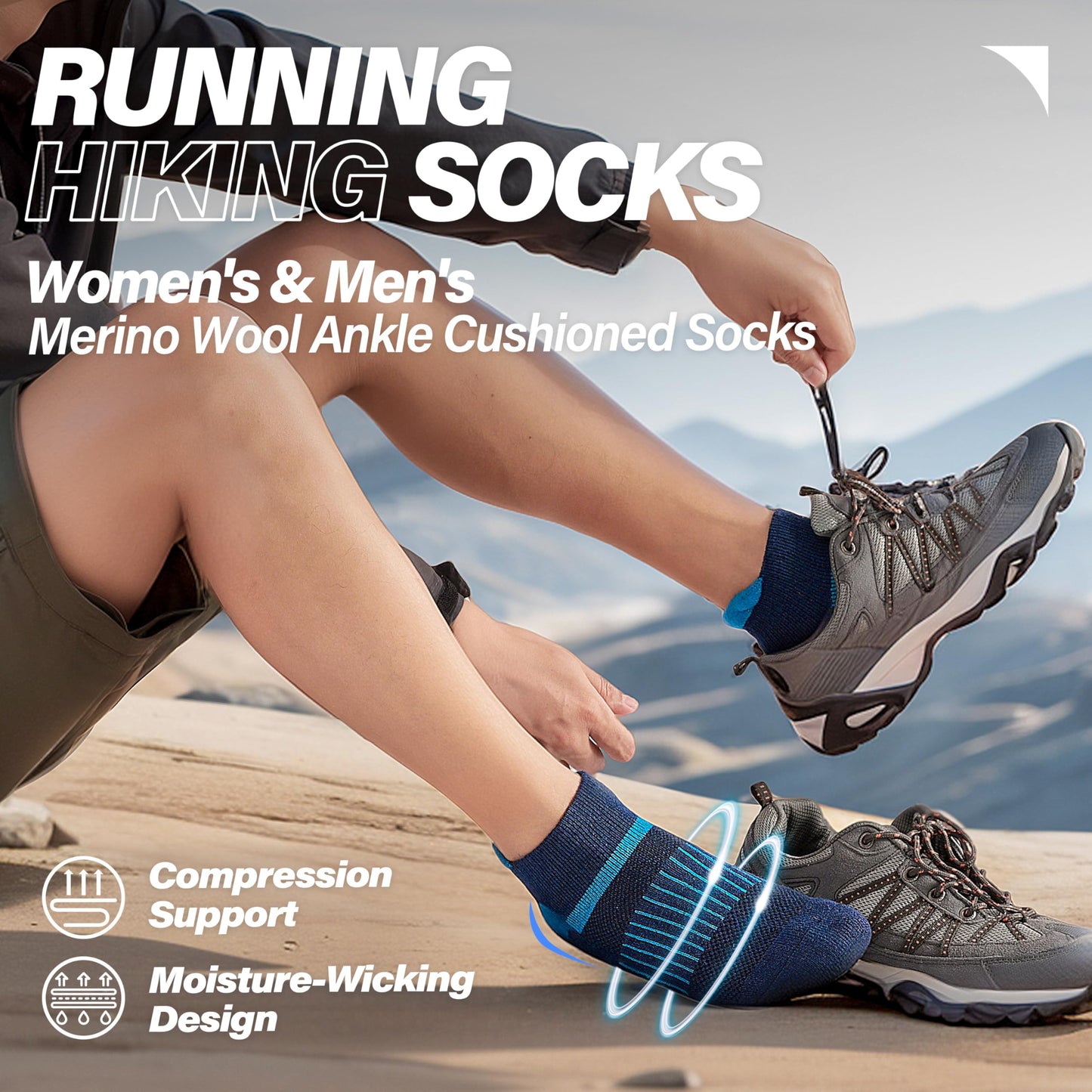 Anlisim Merino Wool Quarter Hiking Socks Compression Warm Thermal Winter Thick Cushion Running Moisture Wicking No Show Socks Gifts Stocking Stuffers for Women Men 6 Pairs(Color Mix,L)