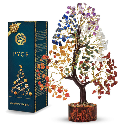 PYOR 7 Chakra Tree of Life, House Warming Gifts New Home, Birthday Gifts for Women, Healing Crystals, Money Tree, Home Office Decor, Office Desk Accessories, Crystals and Healing Stones