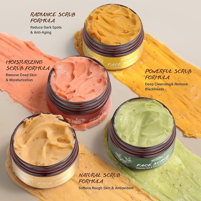 Face Scrub Gift Set Exfoliating Face Wash Microdermabrasion Facial Scrub Exfoliator Turmeric Vitamin C, Brown Sugar Honey, Green Tea Salicylic Acid, Himalayan Salt Rose Christmas Birthday Gifts 4x100g