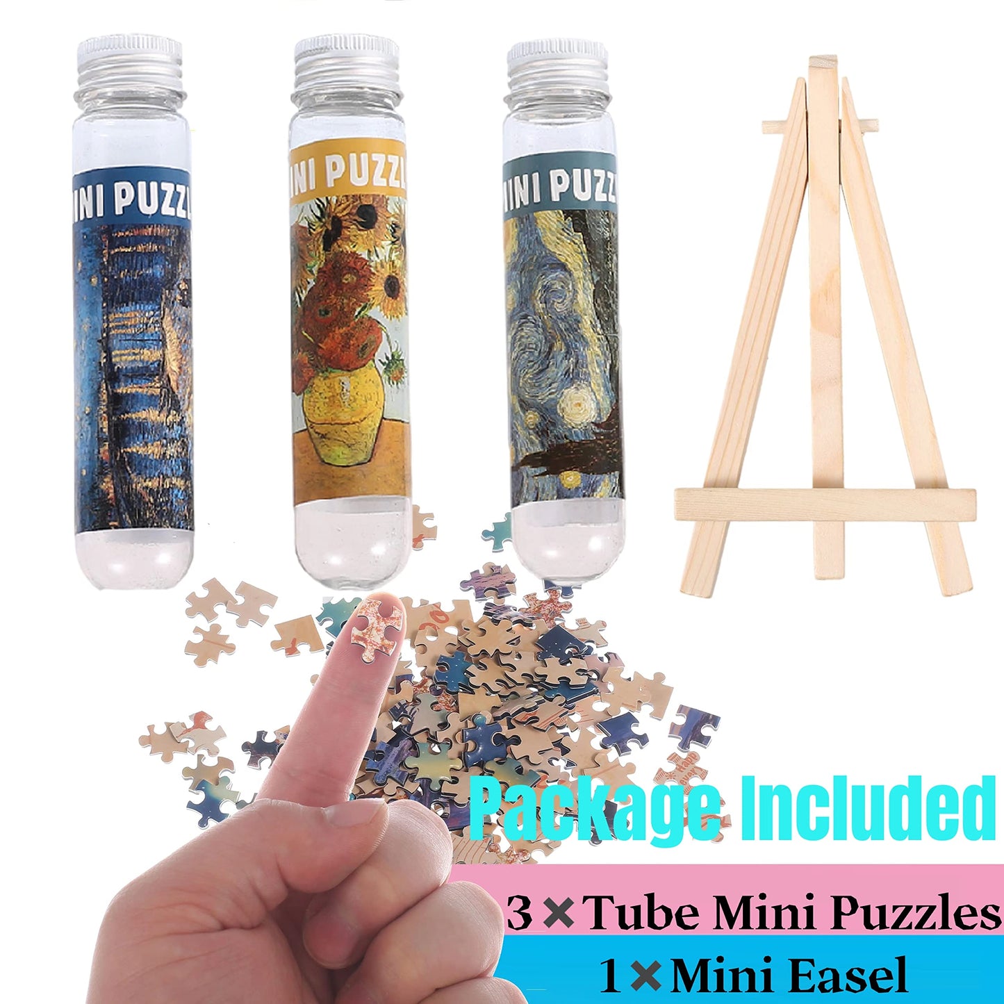 Small Jigsaw Puzzles for Adults Challenging Puzzle Small Puzzles Mini Jigsaw Puzzles for Adults 150 Pieces Starry Night Rhone River Sunflower 6 x 4 Inches,3 Pack,Mini Easel Included