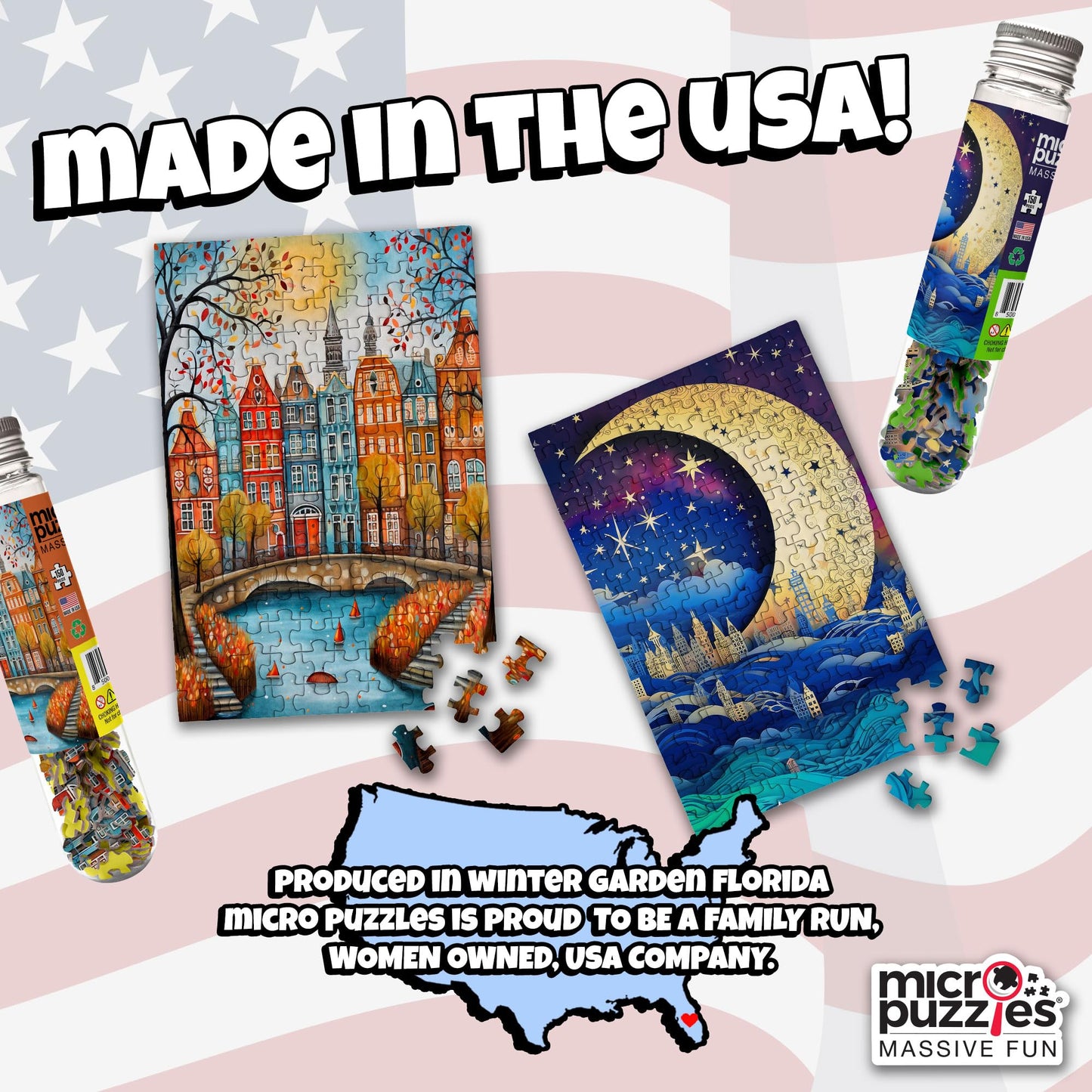 MicroPuzzles “City & Moon Scape” Mini Jigsaw Puzzle 2-Pack – 150-Piece Night-Skyline Travel 4×6 in Puzzle Gift | Made in USA | Small Business