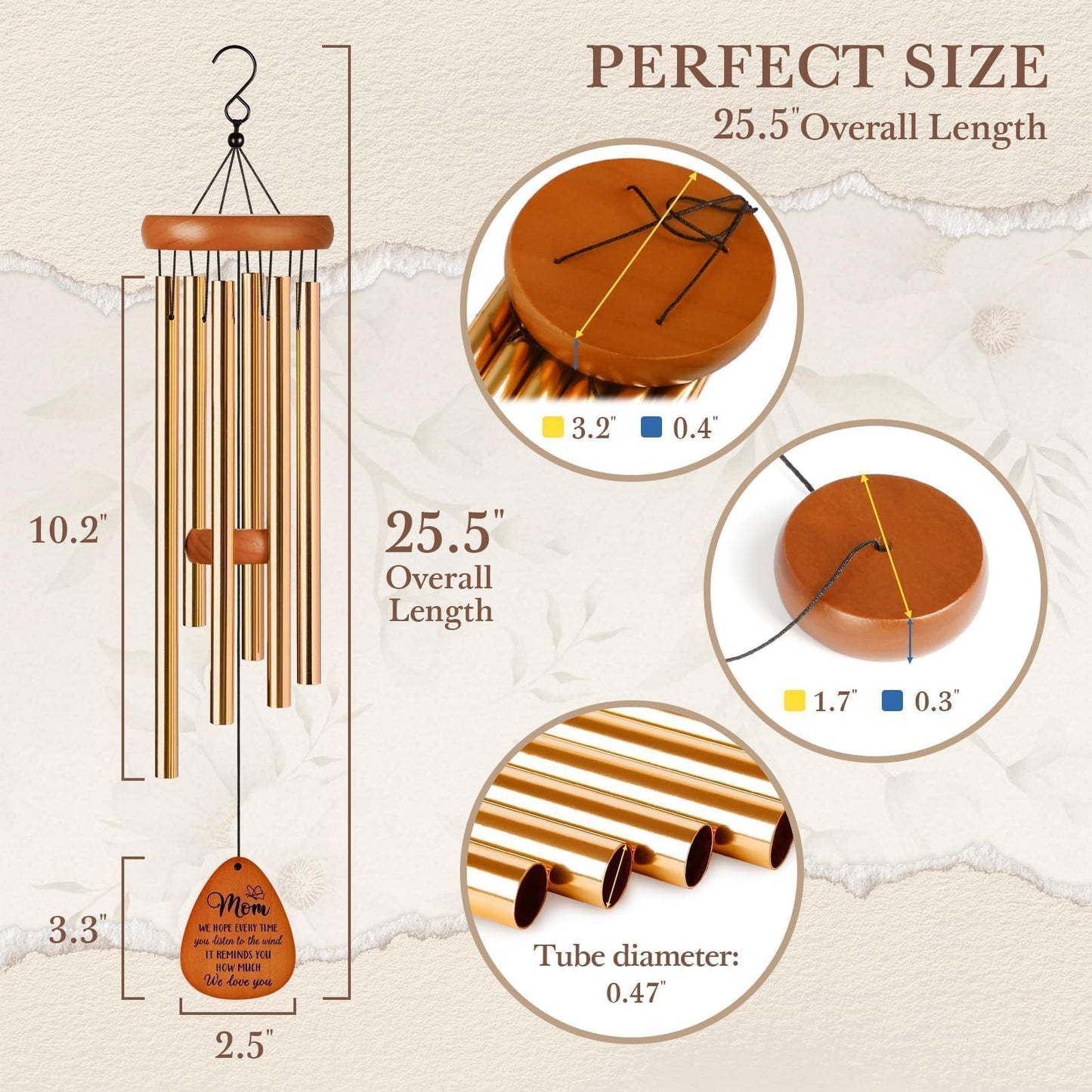 Leebbsin Gifts for Mom, Moms Wind Chimes, Mother's Day Best Gift for Mom, Mother Birthday Gift from Daughter Son, Love Reminder Gifts for Birthday Thanksgiving Christmas