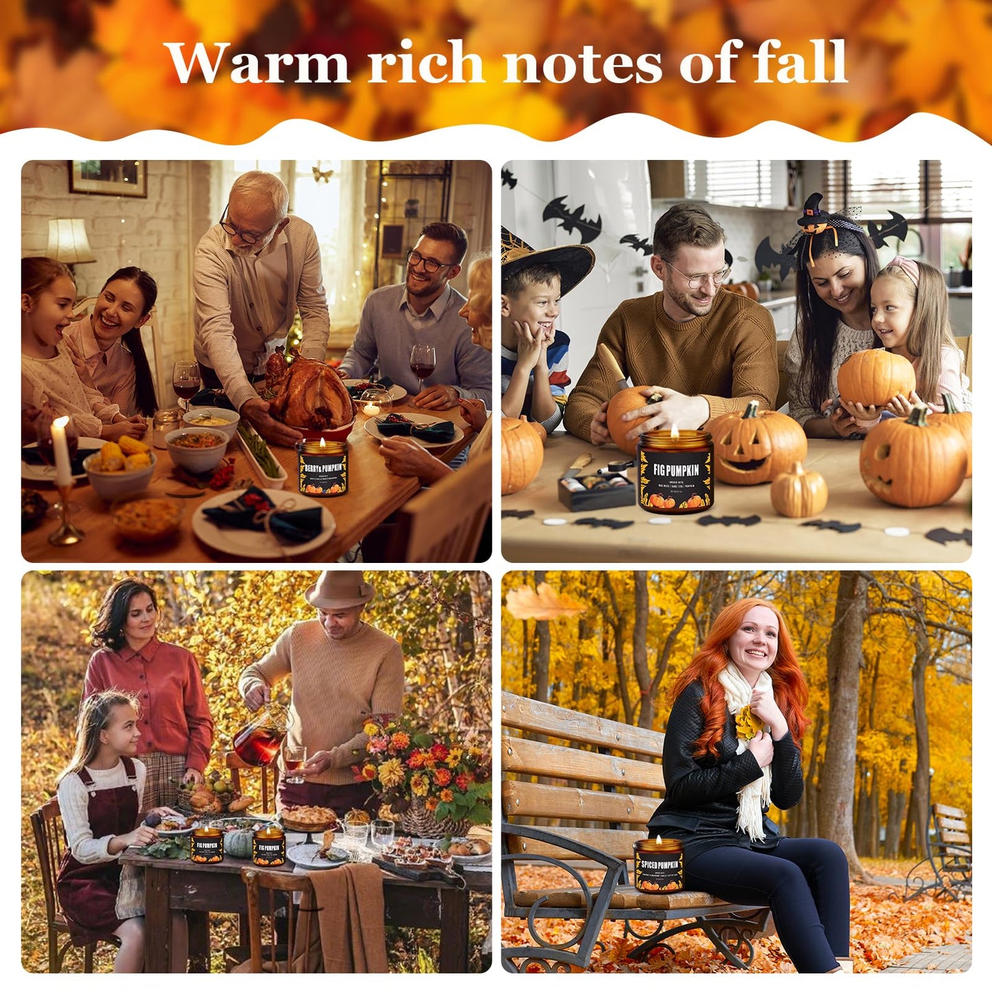 Fall Candle Set/6Pack Pumpkin Scented Candles for Home - Candle Gifts for Women Men, Soy Candles | Jar Candle Scents of Berry, Sugared Lemon, Spiced Apple Pie,Autumn’S Breeze,Cinnamon,FIG Pumpkin