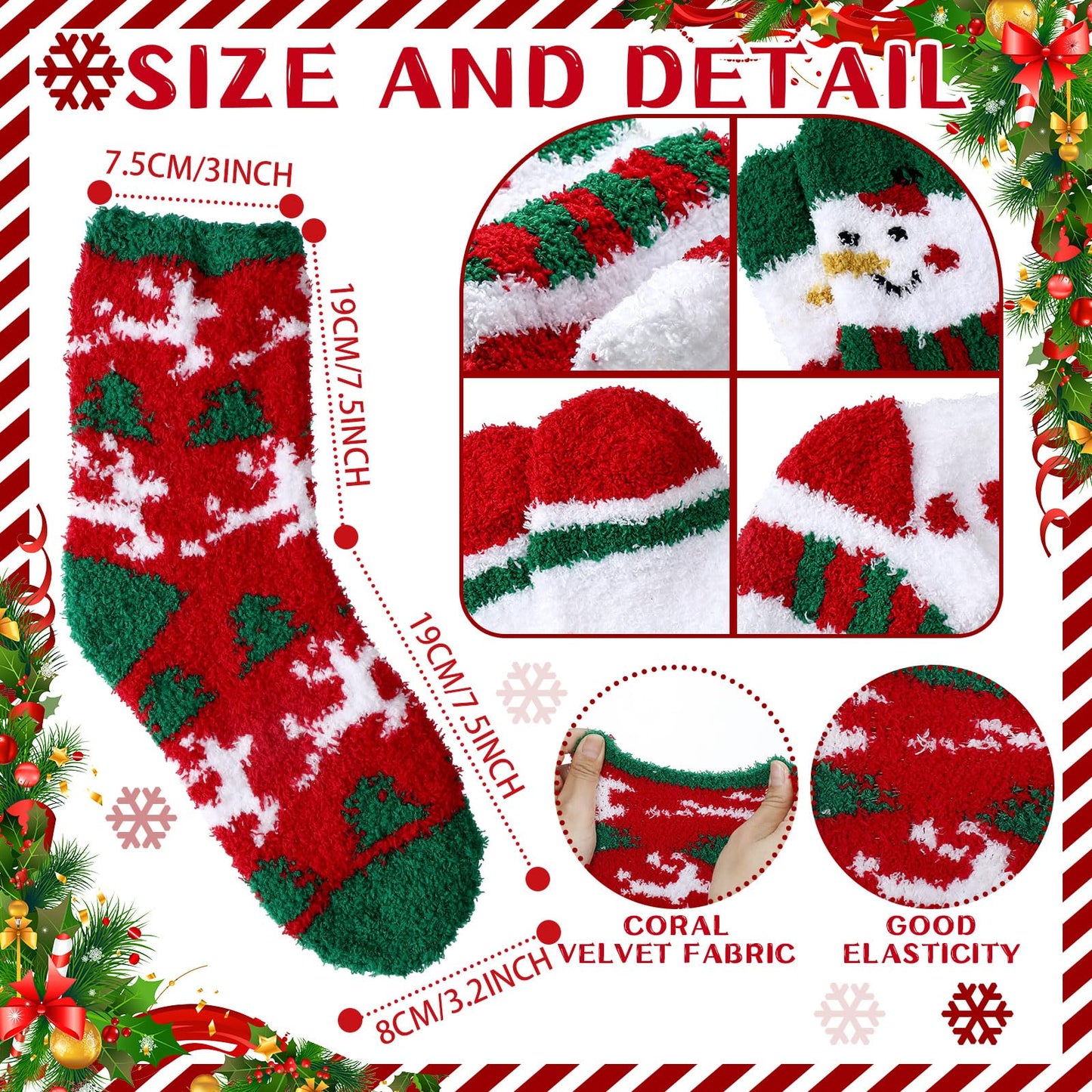 Hoolerry 30 Pairs Christmas Fuzzy Socks in Bulk for Women Adult Men Gifts Fluffy Holiday Winter Socks Unisex Warm Crew Gifts(Snowman)