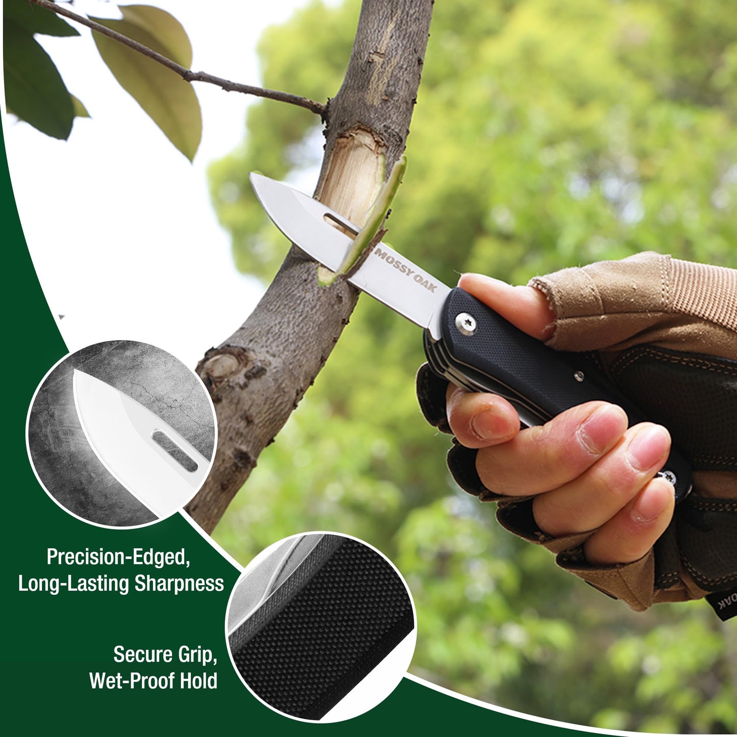 MOSSY OAK Multitool Pocket Knife, 10-in-1 Folding Pocket Knife Multitool with Stainless Steel Blade, Saw, Can Opener, Screwdrivers – EDC Tool for Camping, Hiking, Survival, Father Day Gifts