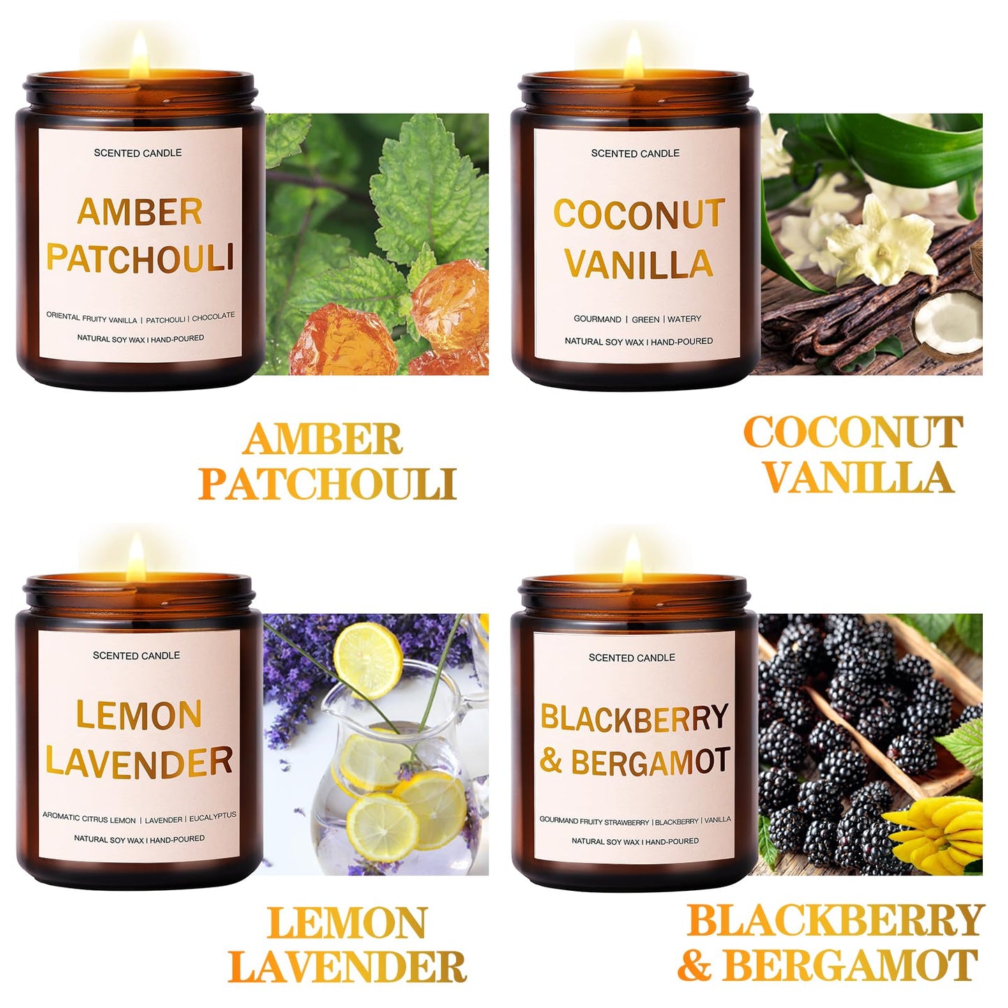 Scented Candles Set, 4 Pack Aromatherapy Candles for Home Scented, Candle Gift Set for Women, 28oz 200H Long Lasting Amber Jar Candles Soy Candles for Women Stress Relief, Relaxing, Spa, Birthday Gift