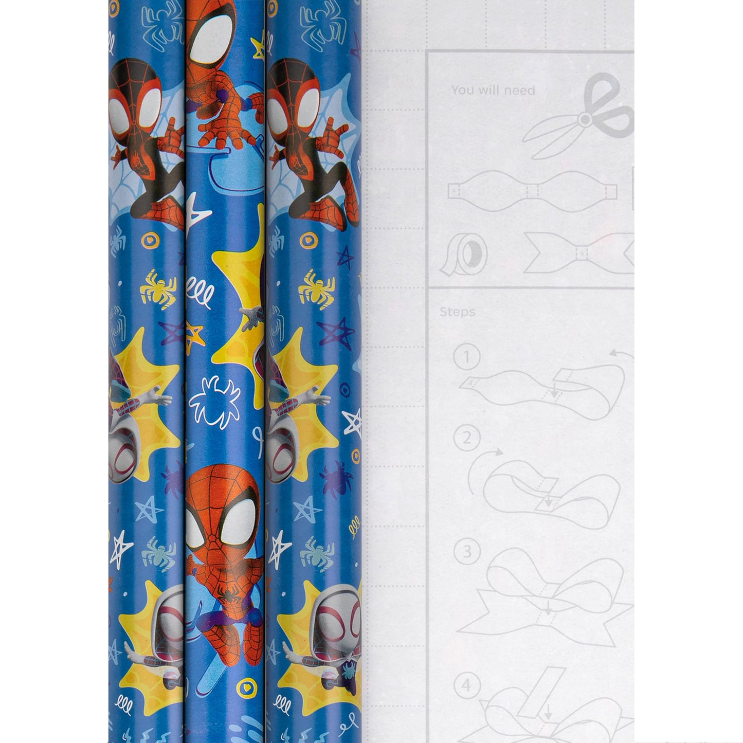 Hallmark Wrapping Paper Roll, Pack of 3 in 1 Marvel Spidey & His Amazing Friends Design, 2M Each, Birthday, Christmas, Blue