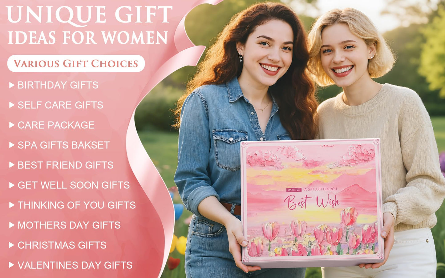 Birthday Gifts for Women Self Care Set Get Well Soon Gift Baskets, Relaxing Rose Spa Gift Basket Care Package for Women, Unique Xmas Gifts for Mom Her Girlfriend Sister Best Friend Wife Grandma