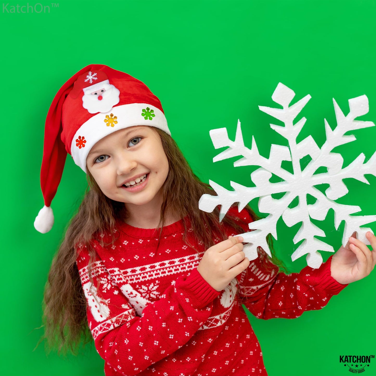 KatchOn Red Santa Hats for Kids - Pack of 2, 6.5x13 Inch | Christmas Party Favors and Decorations | Santa Claus Hats for Boys and Girls