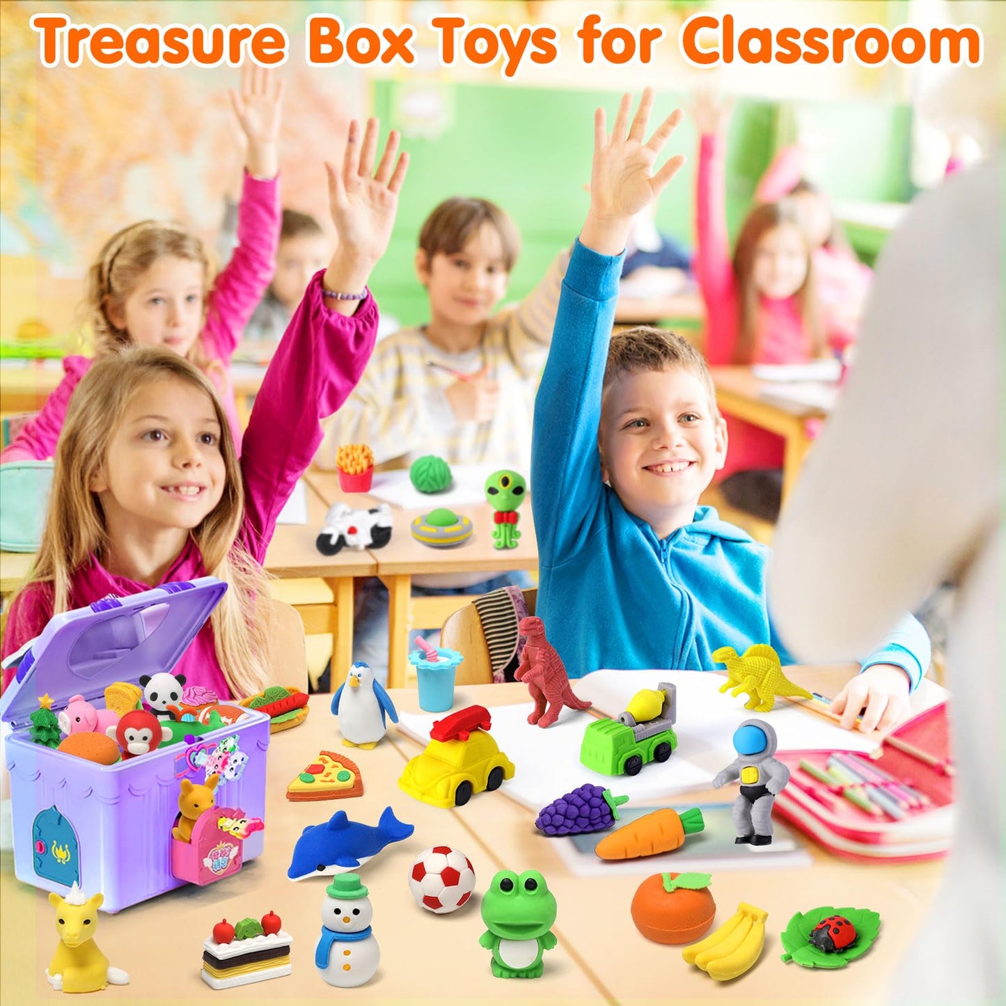 Palmatte 140PCS Mini Animal Erasers Bulk Kids Prizes Treasure Box Toys Classroom Rewards Teacher Must Haves Desk Pets Back to School Supplies Random Eraser Party Favors Kids Toys Gifts Pinata Stuffers