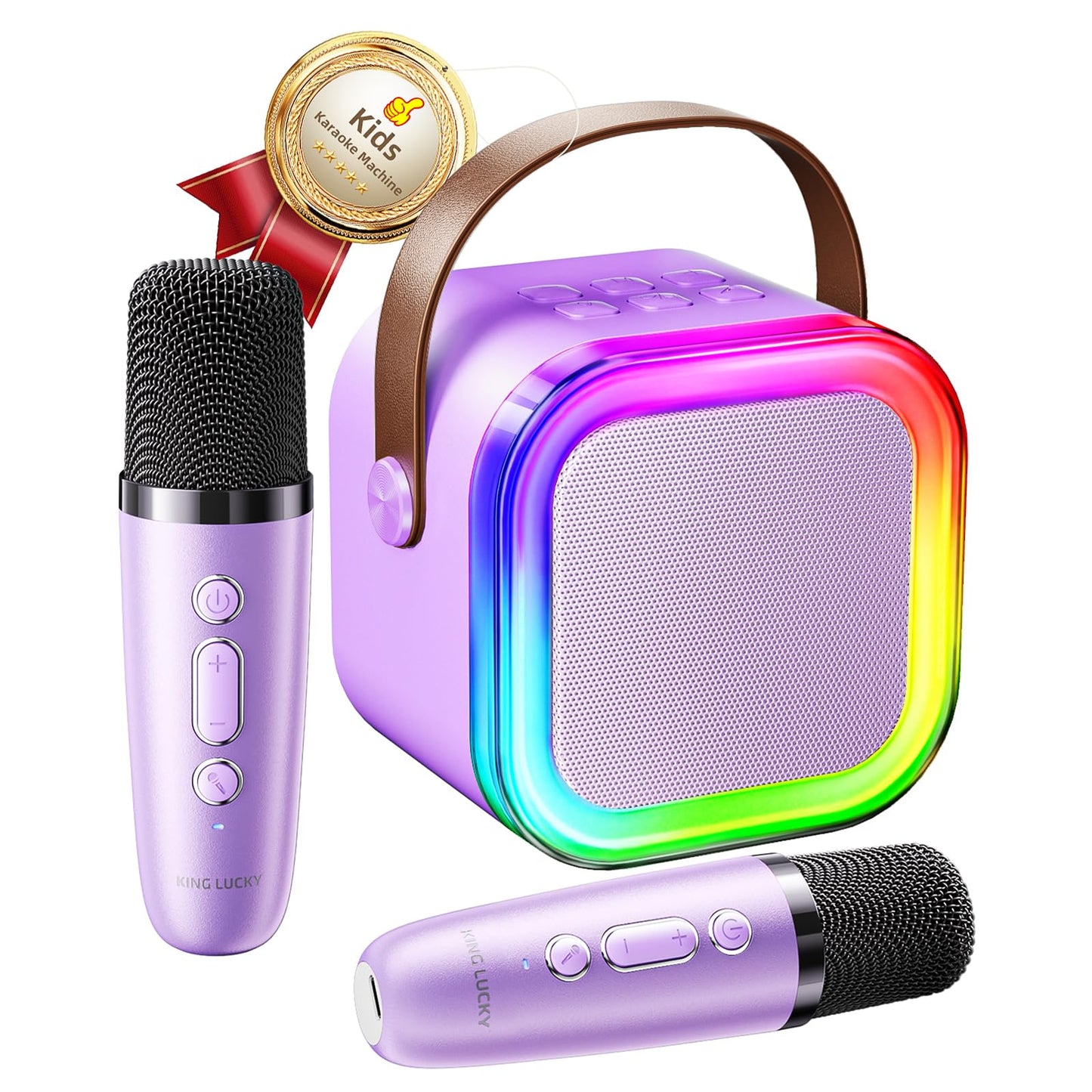 Kinglucky Mini Karaoke Machine for Kids, 2025 TOP Birthday Gifts Ideas for 3-12 Year Old Girls, Christmas Party Gifts Kids' Personal Video Players Accessories with 2 Wireless Microphones - Purple