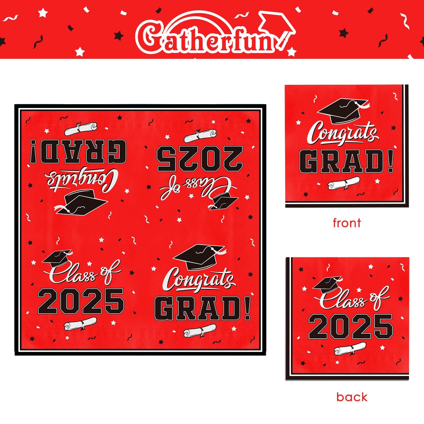Gatherfun Graduation decorations 2025 Graduation Party Plates and Napkins Red Disposable Paper Plates Luncheon Napkins Cocktail Napkins for Congrats Grad Party Decorations, Serve 50