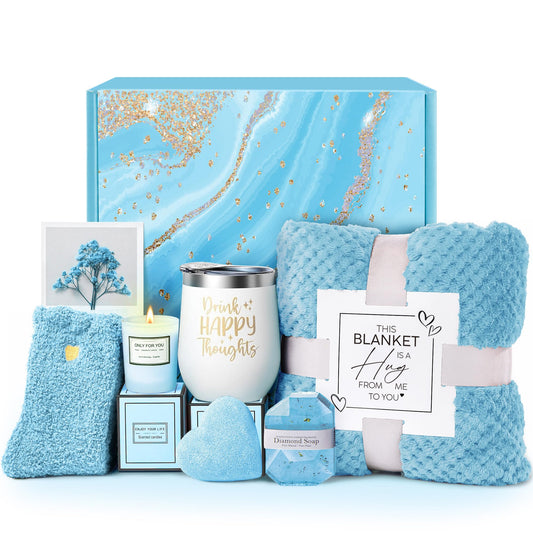 Self Care Get Well Soon Gifts for Women, Luxury Ocean Spa Gift Basket with Flannel Blanket - Unique Birthday Valentines Mother's Day Christmas Gifts for Mom Wife Girlfriend Best Friend Sister Her